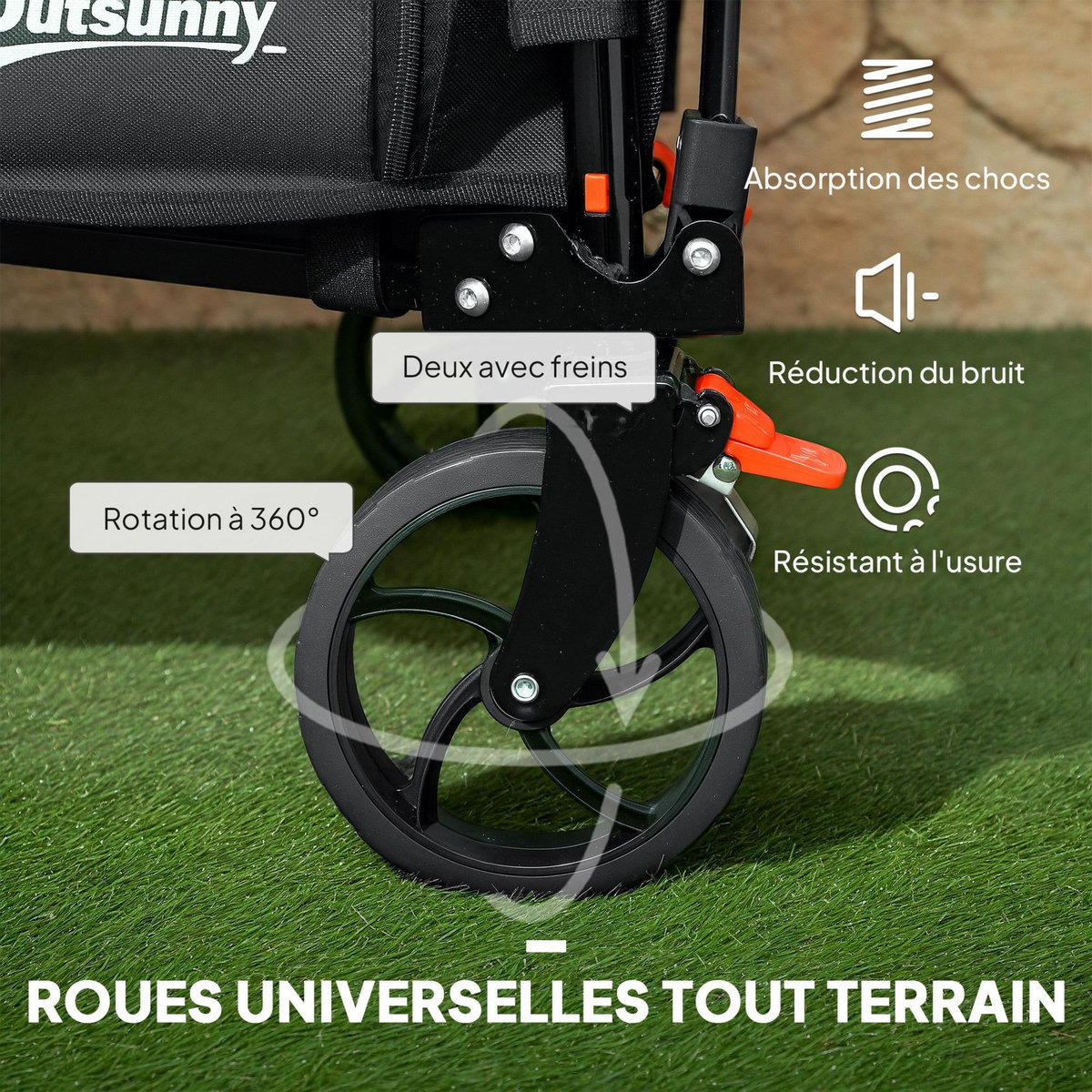 OUTSUNNY Chariot de jardin pliable 155L - chariot de transport - chariot de plage max 100Kg - noir
