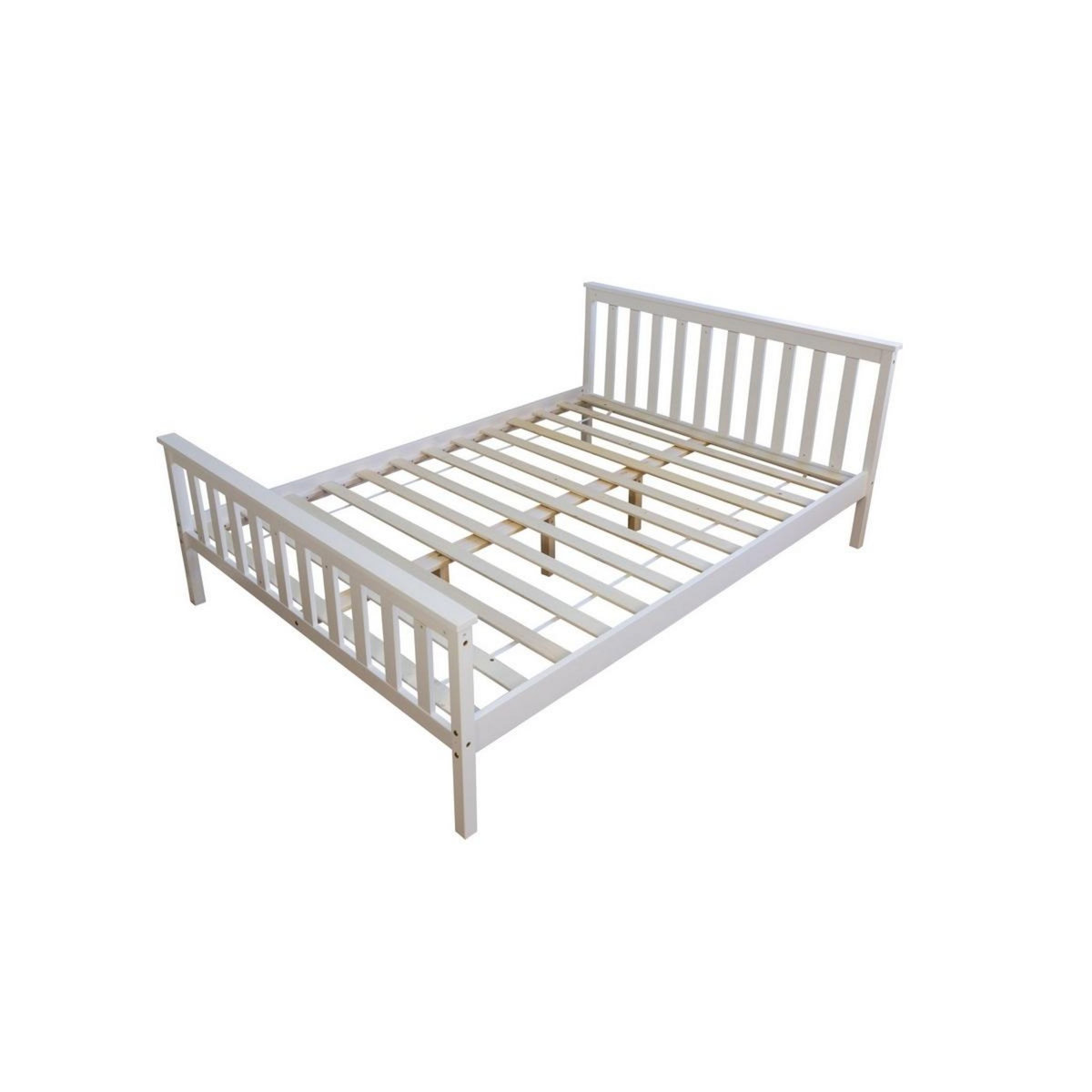 HomeStyle4U Lit double en pin massif 140x200 blanc avec sommier