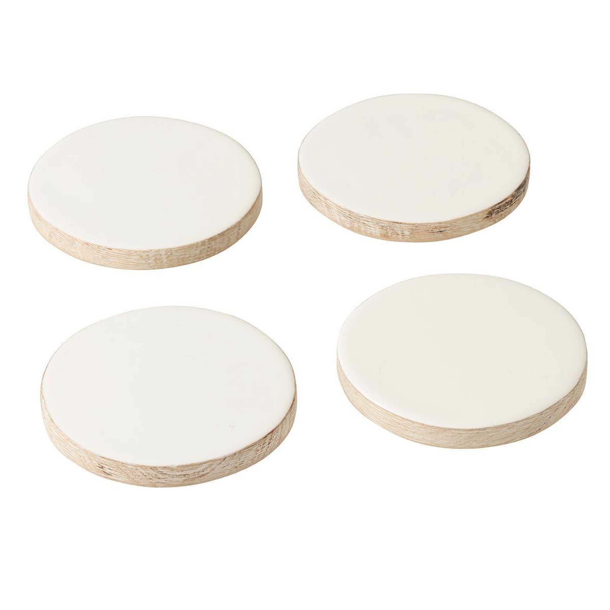 Voir la diapositive 1 : J-LINE Lot de 4 Dessous de Verre  Manguier  10cm Blanc