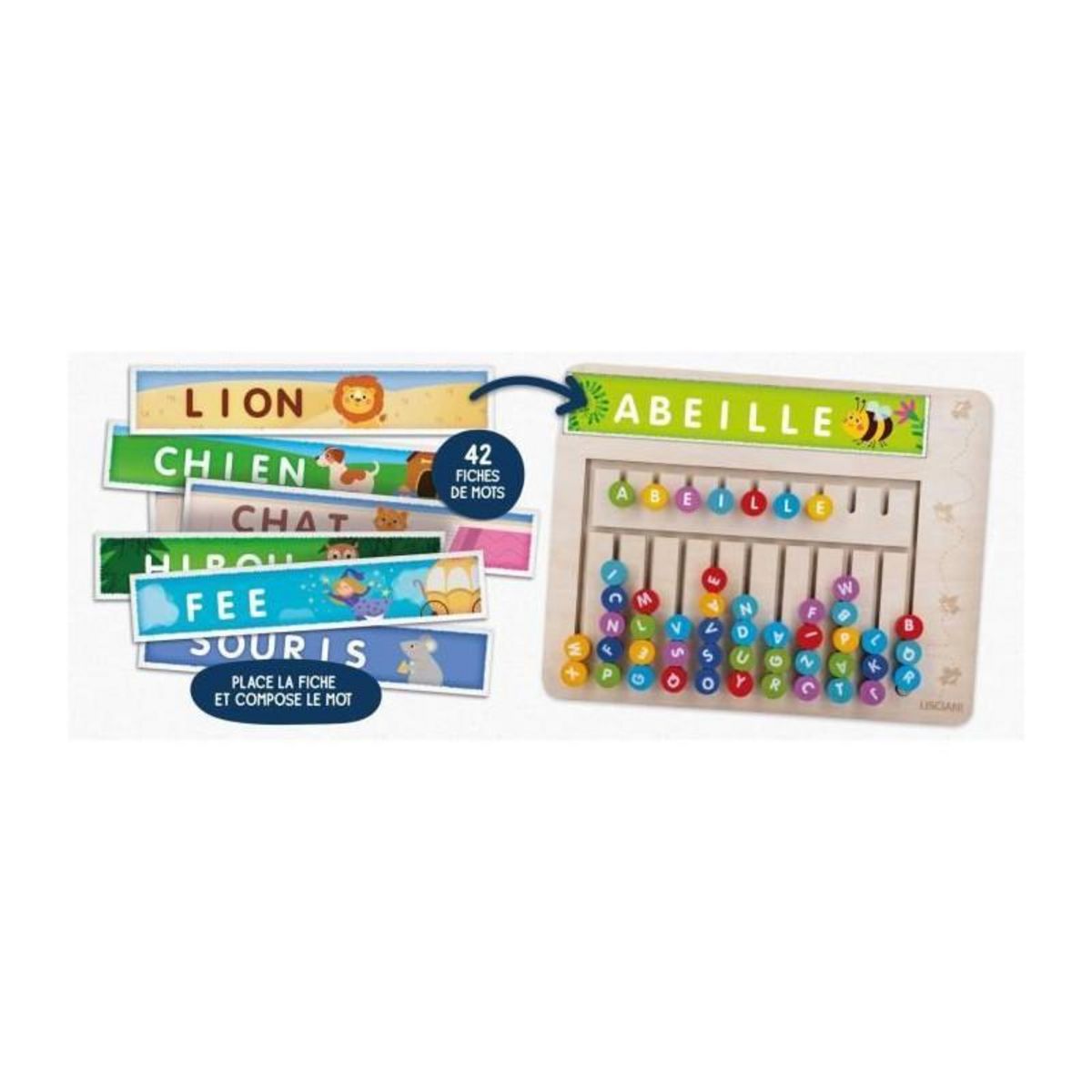 LISCIANI GIOCHI Compose-mots - Jeu Montessori - MONTESSORI - Tableau en Bois, Lettres et Chiffres Magnétiques