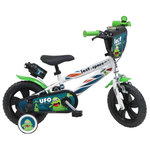 Vélo enfant - Modèle 12'' Garçon pour enfant de 85 à 100 cm avec stabilisateurs - Plaque décorative avant - Bidon arrière - 1 frein et roues à bâtons