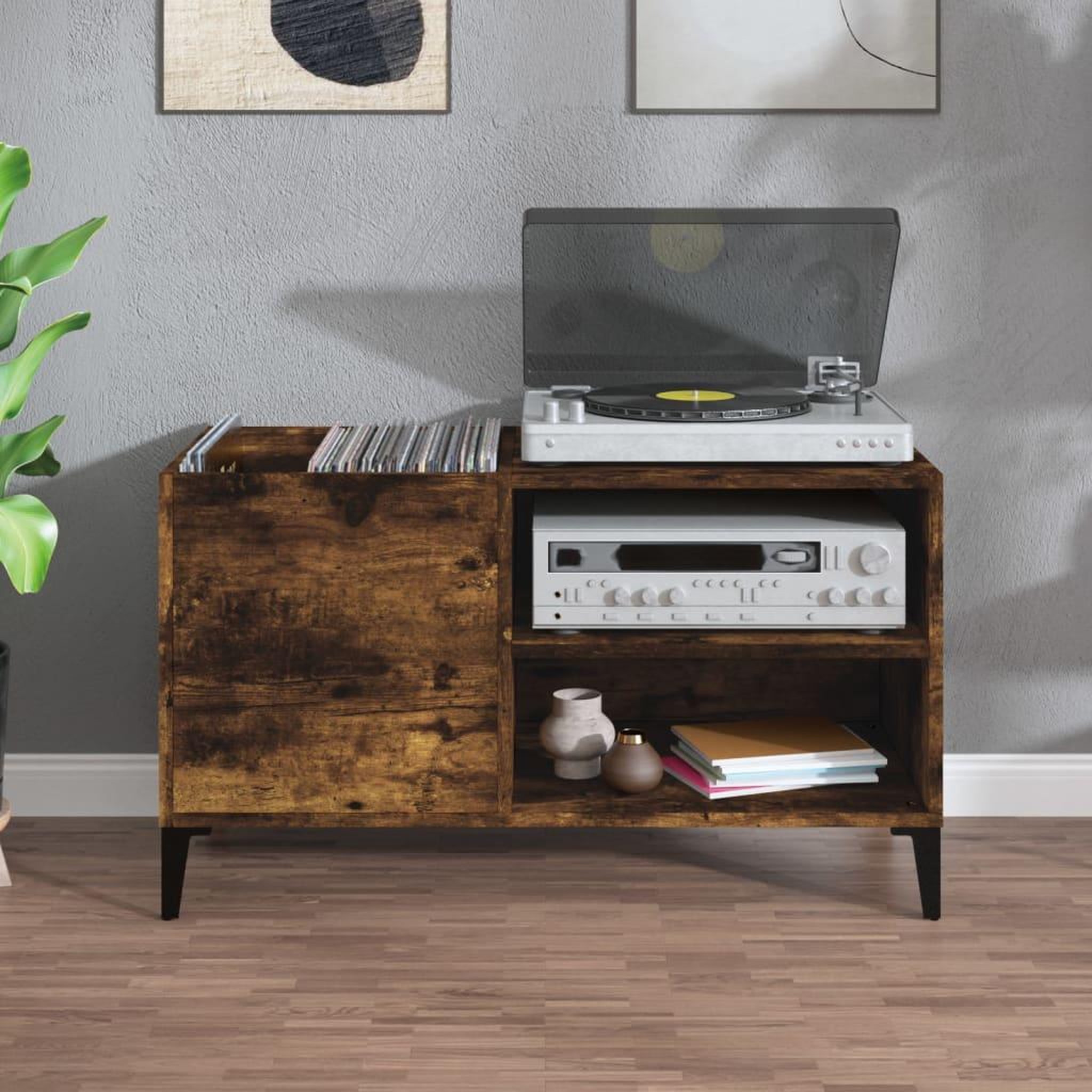 Voir la diapositive 3 : VIDAXL Armoire a disques chene fume 84,5x38x48 cm bois d'ingenierie