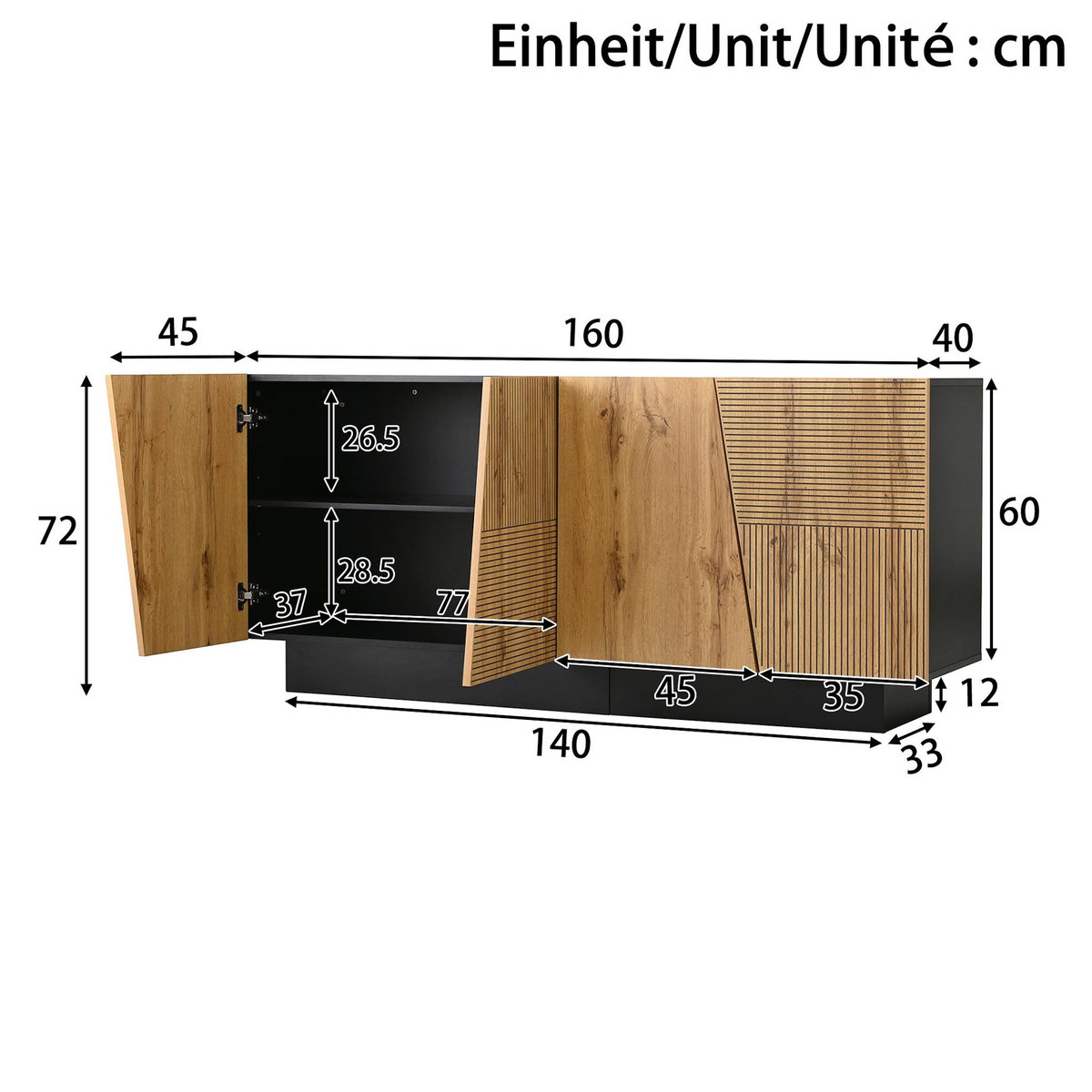 MERAX Buffet 4 porte(s) 0 tiroir(s) - 160 cm naturel panneau de particules