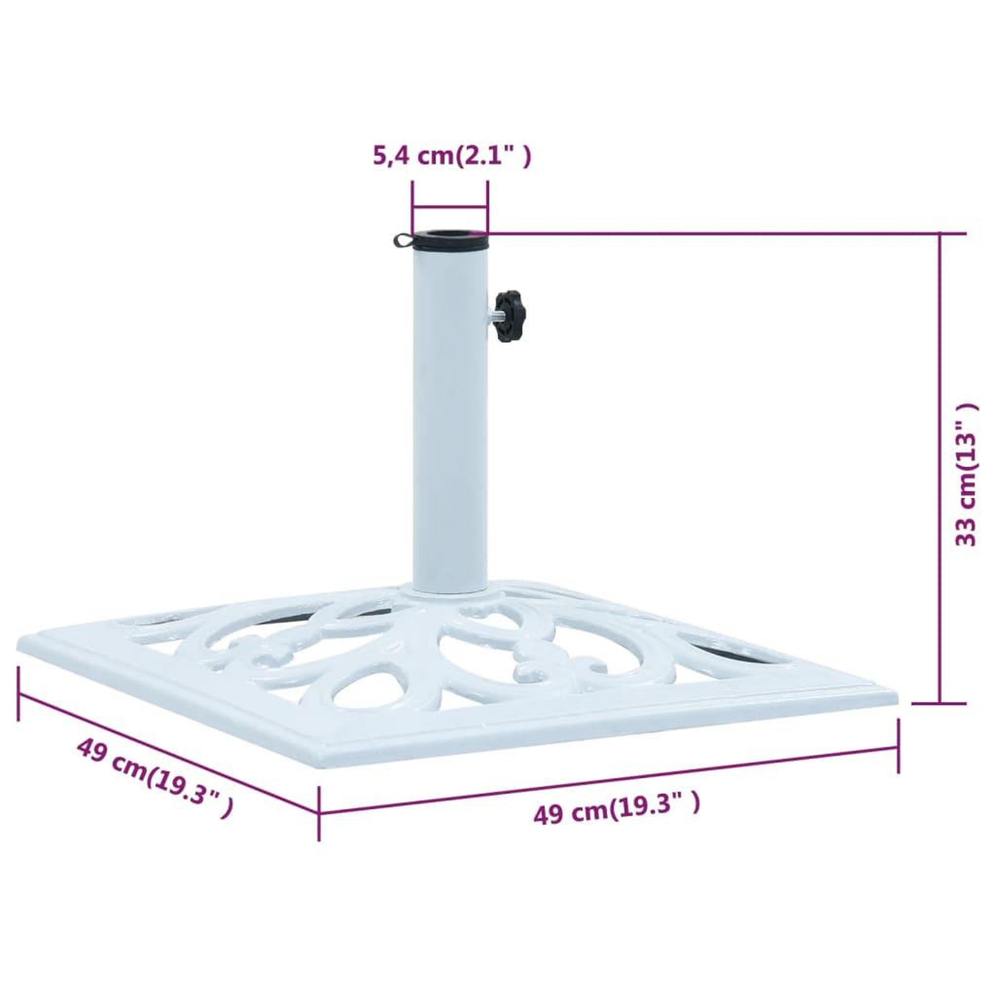 Voir la diapositive 6 : VIDAXL Socle de parasol Blanc 12 kg 49 cm Fonte