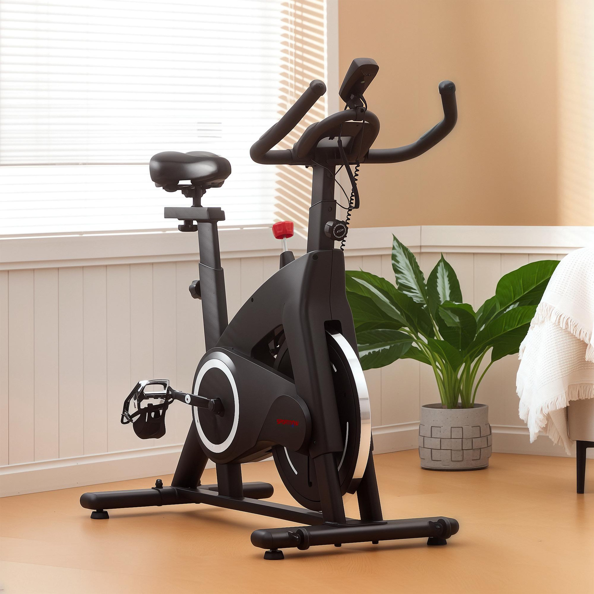 Voir la diapositive 2 : HOMCOM Vélo d'appartement magnétique stationnaire silencieux - Vélo de biking spinning réglable - volant d'inertie 10 Kg - noir