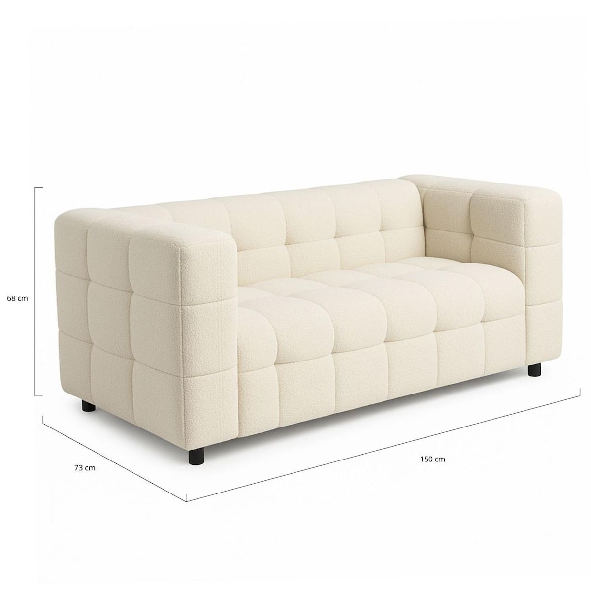 ID MARKET Canapé droit 2 places capitonné AMANCE en tissu bouclette beige