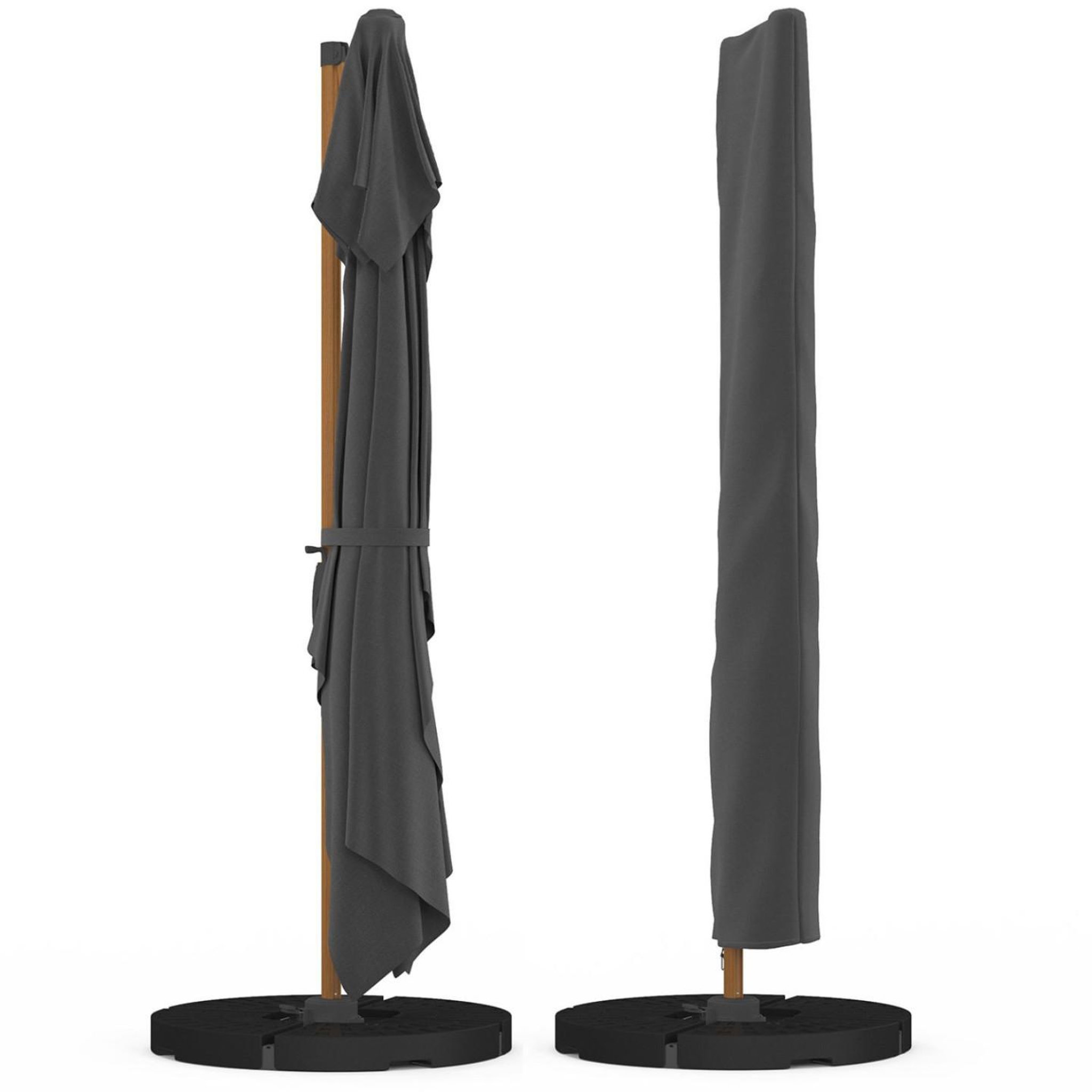 Voir la diapositive 3 : ID MARKET Parasol déporté inclinable rotatif 360 calvi mat effet bois et toile grise 3x4m avec housse
