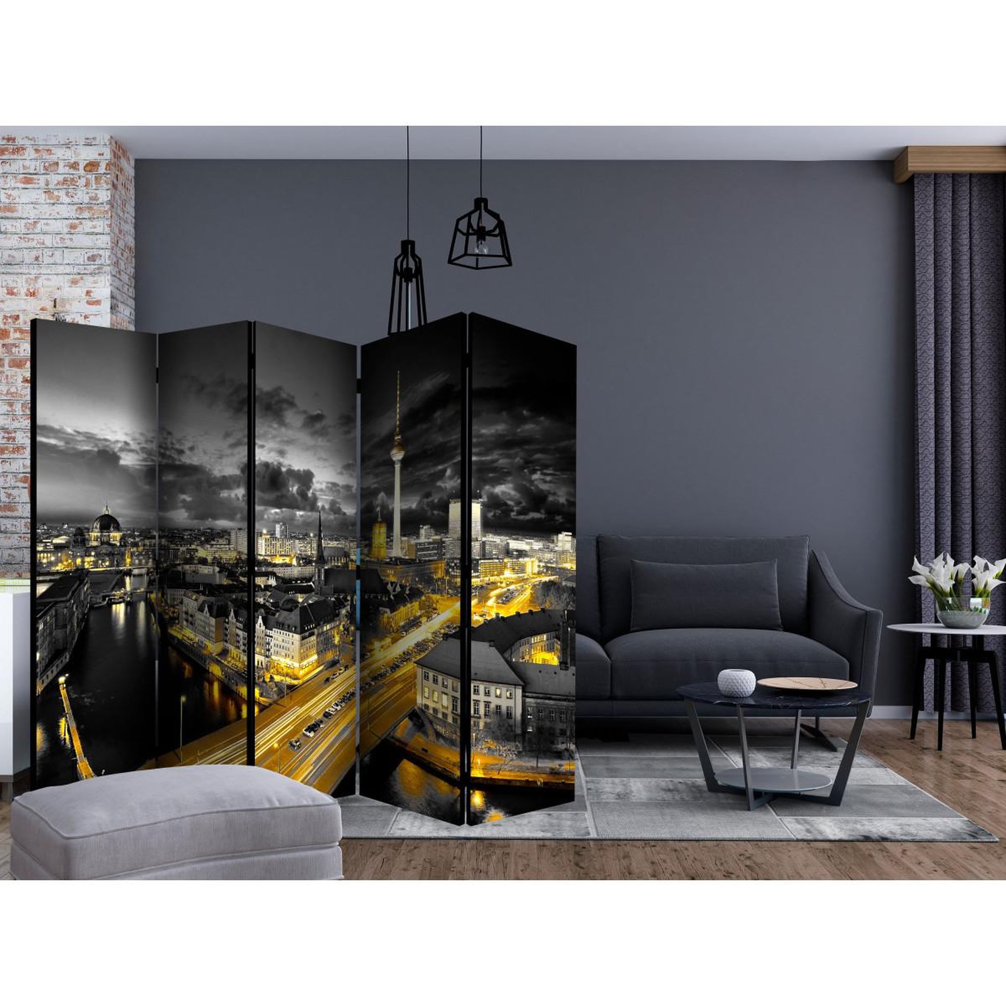 Voir la diapositive 2 : Paris Prix Paravent 5 volets  berlin at night ii  172x225cm