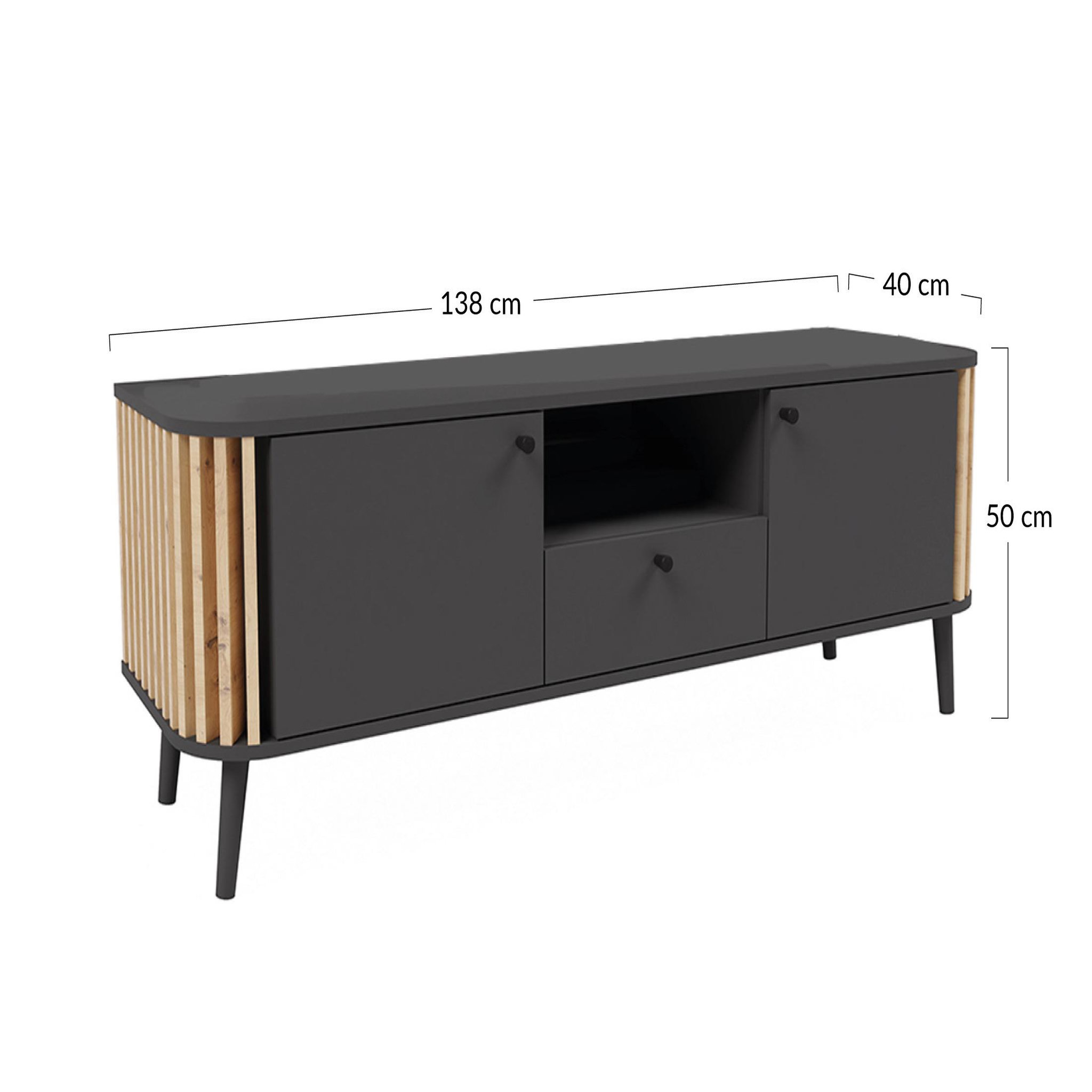 Voir la diapositive 5 : BEST MOBILIER Camberwell - meuble tv - gris et effet bois - 2 portes, 1 tiroir et 1 niche - 138 cm