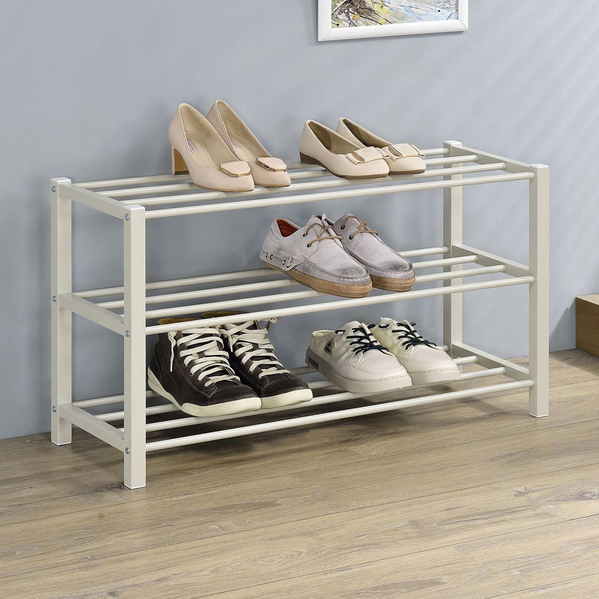 IDIMEX Étagère à chaussures NAVAN 3 niveaux en métal - Beige