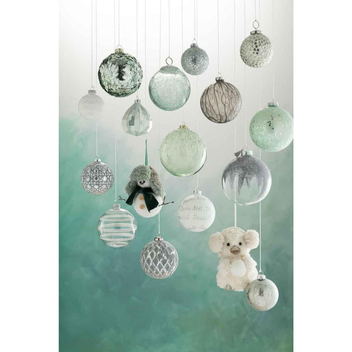 Paris Prix Lot de 4 Boules de Noël  Perles Paillettes  12cm Vert Menthe