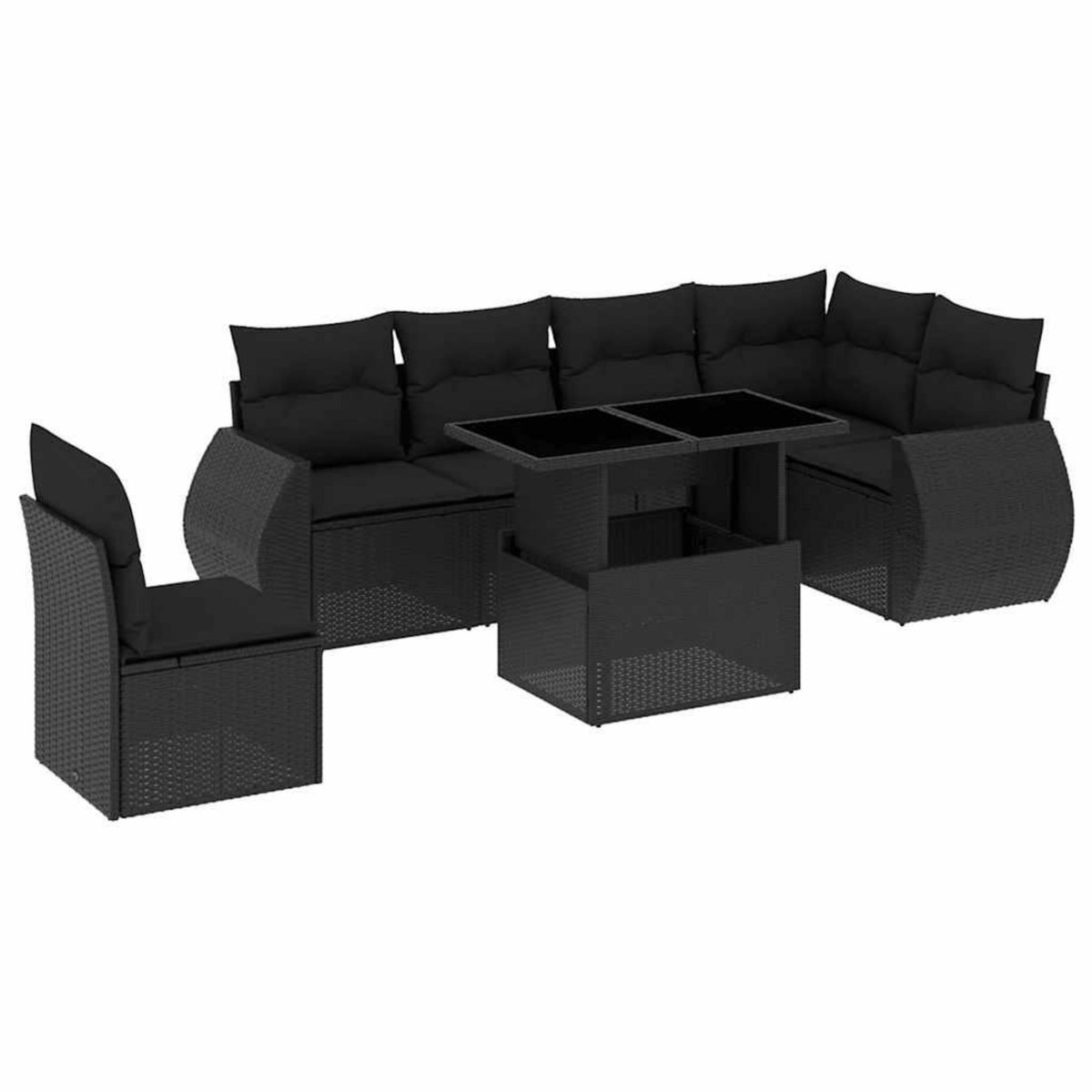 VIDAXL Salon de jardin 7 pcs avec coussins noir resine tressee