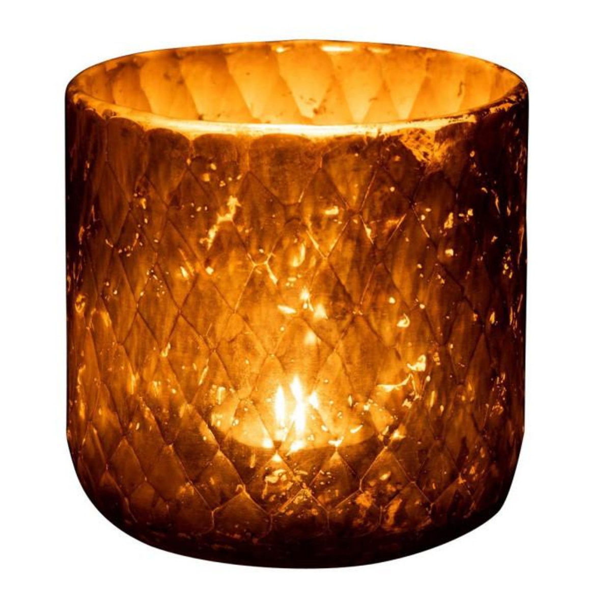 Paris Prix Photophore en Verre Design  Quadrillé  14cm Or