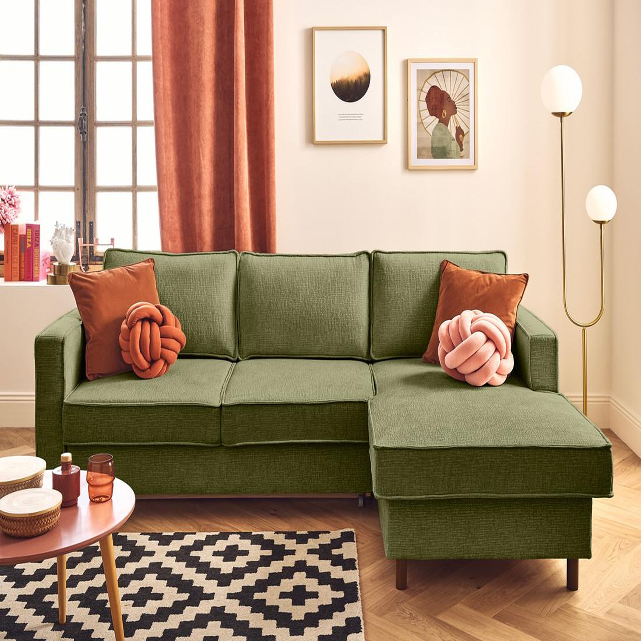 Voir la diapositive 1 : LISA DESIGN Jake - canapé d'angle droit 4 places convertible avec coffre en tissu velours relief