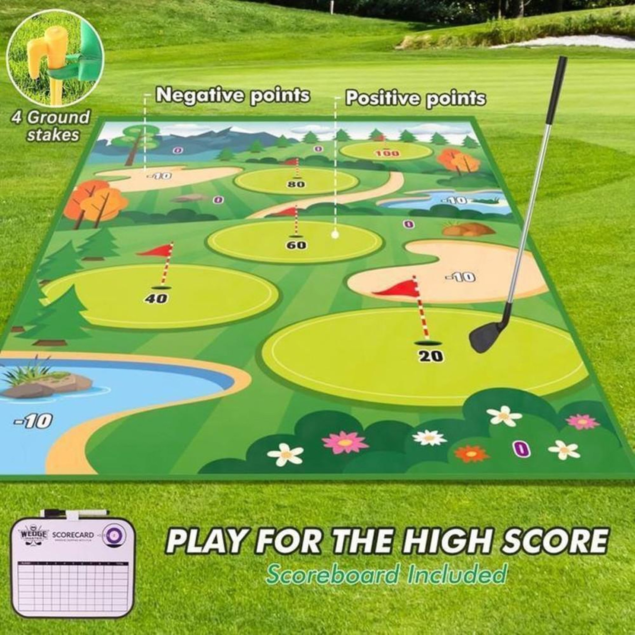 Voir la diapositive 2 : Jeu de pratique golf chipping avec tapis 6x4 ft, 20 balles adhésives et tableau de score