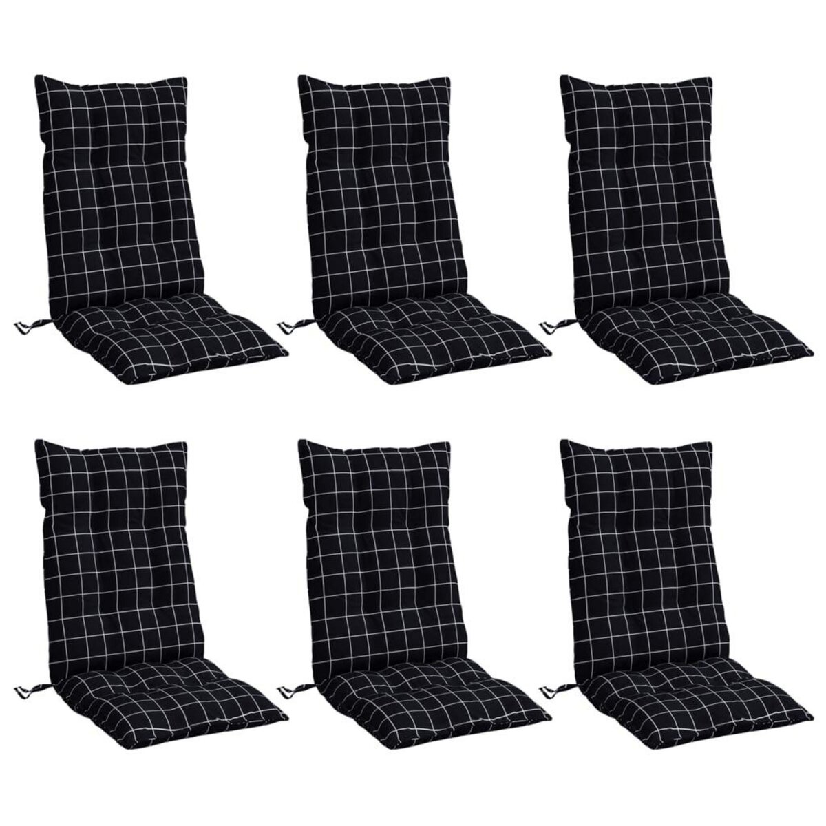 VIDAXL Coussins de chaise a dossier haut lot de 6 motif carreaux noir
