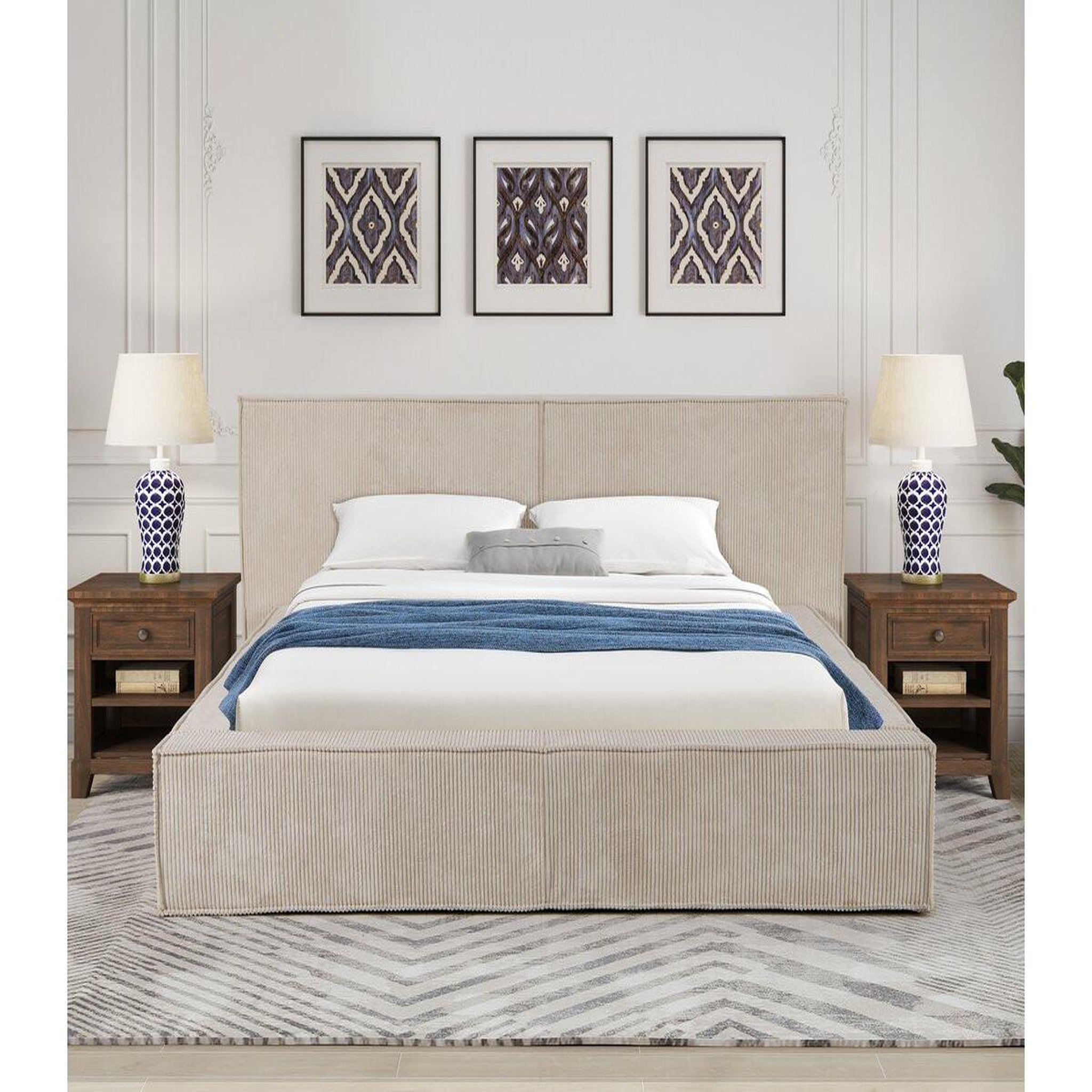 Voir la diapositive 2 : Habitat et Jardin Lit coffre en velours côtelé  courchevel  - 160 x 200 cm - beige