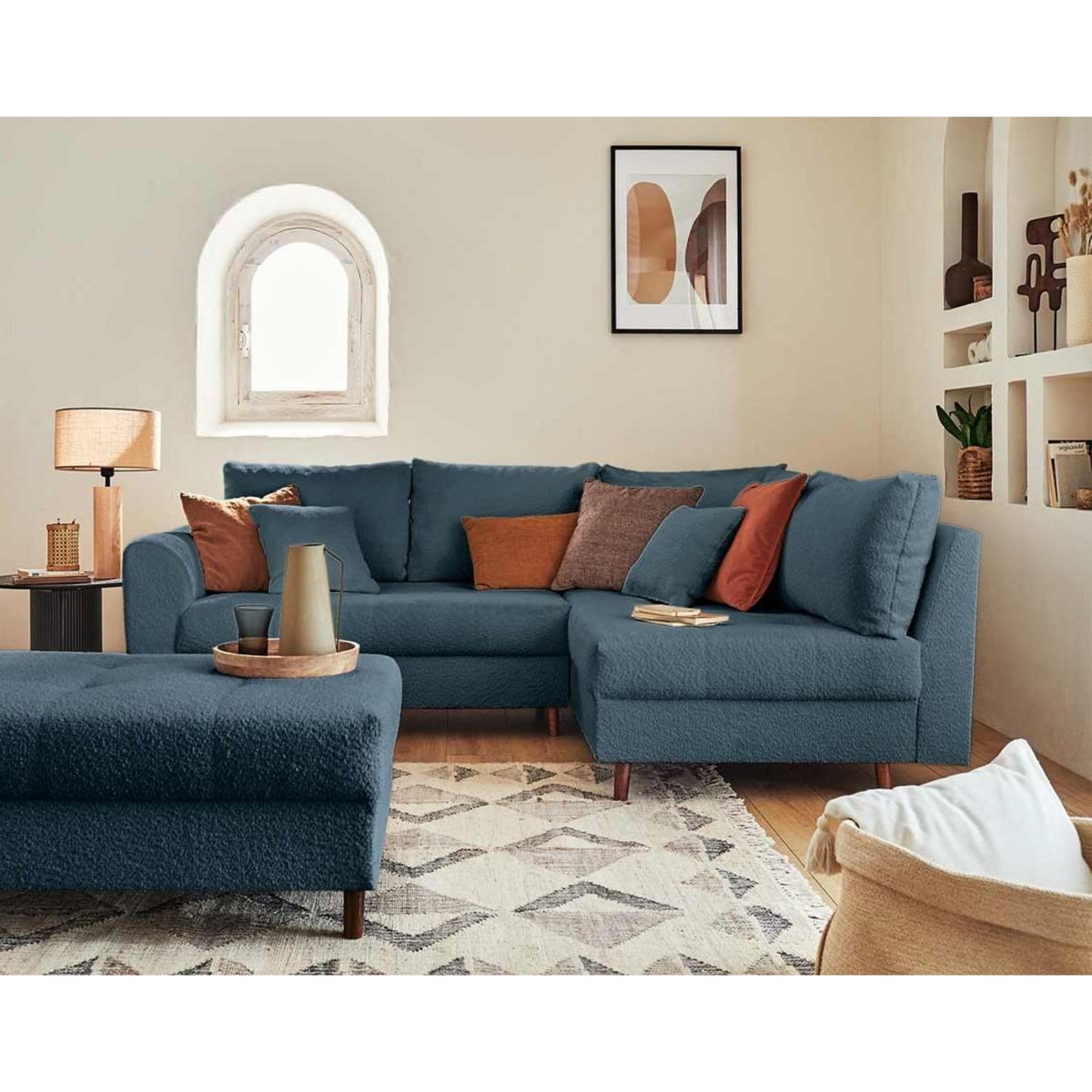 LISA DESIGN Rune - canapé d'angle droit - 4 places - avec pouf d'appoint - en tissu bouclette