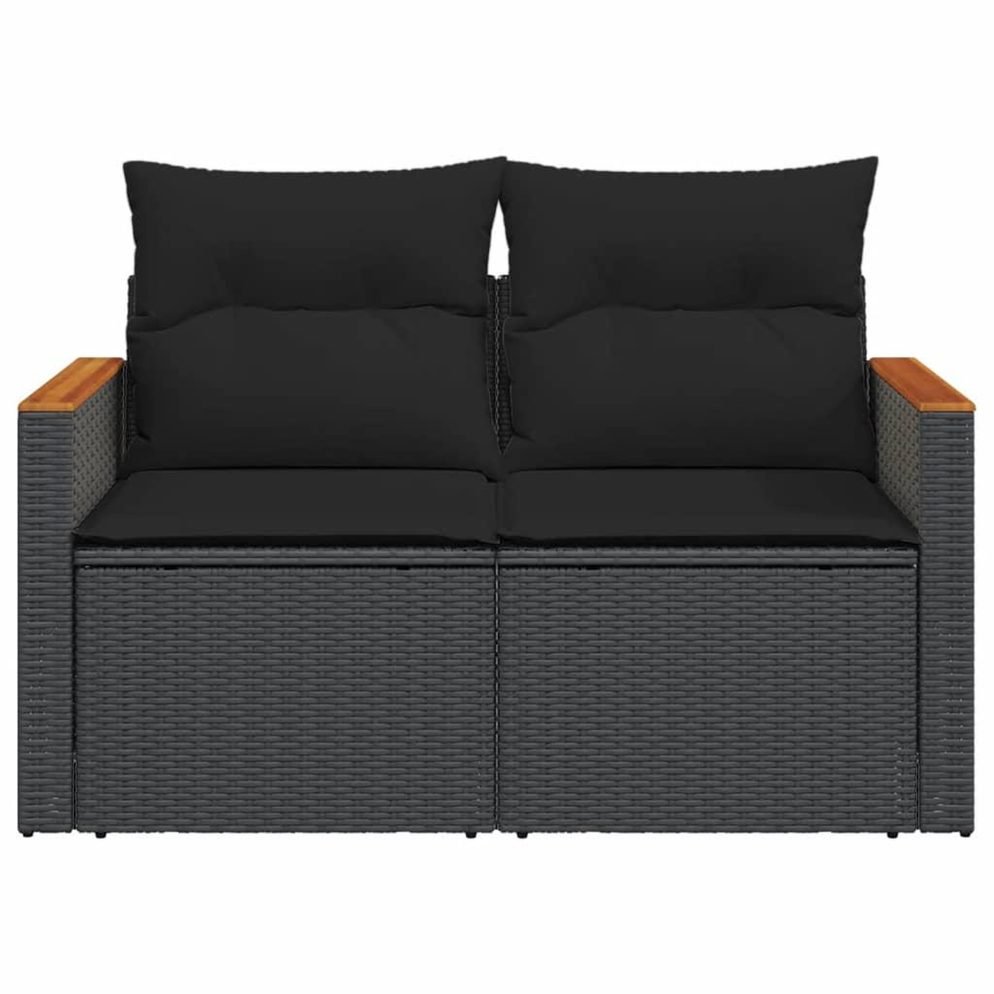 Voir la diapositive 4 : VIDAXL Canape de jardin avec coussins 2 places noir resine tressee