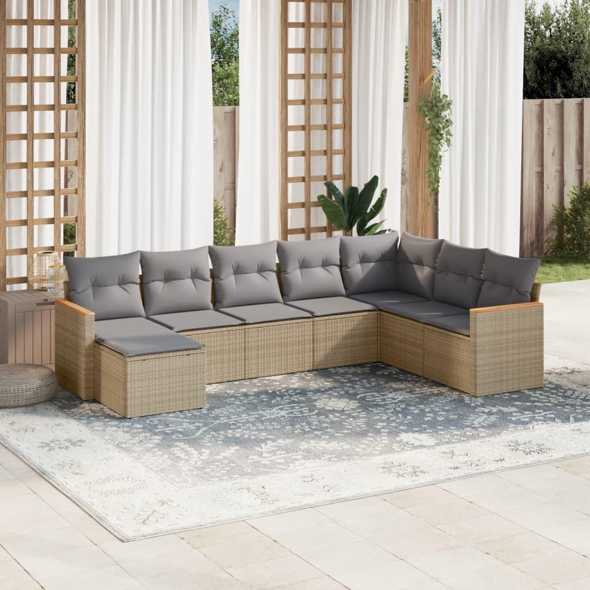 VIDAXL Salon de jardin avec coussins 8pcs melange beige resine tressee