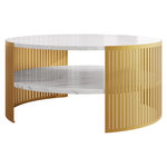 BEST MOBILIER Cruz - table basse ronde - effet marbre blanc et doré - 1 niche - 75 cm. Coloris disponibles : Bicolore