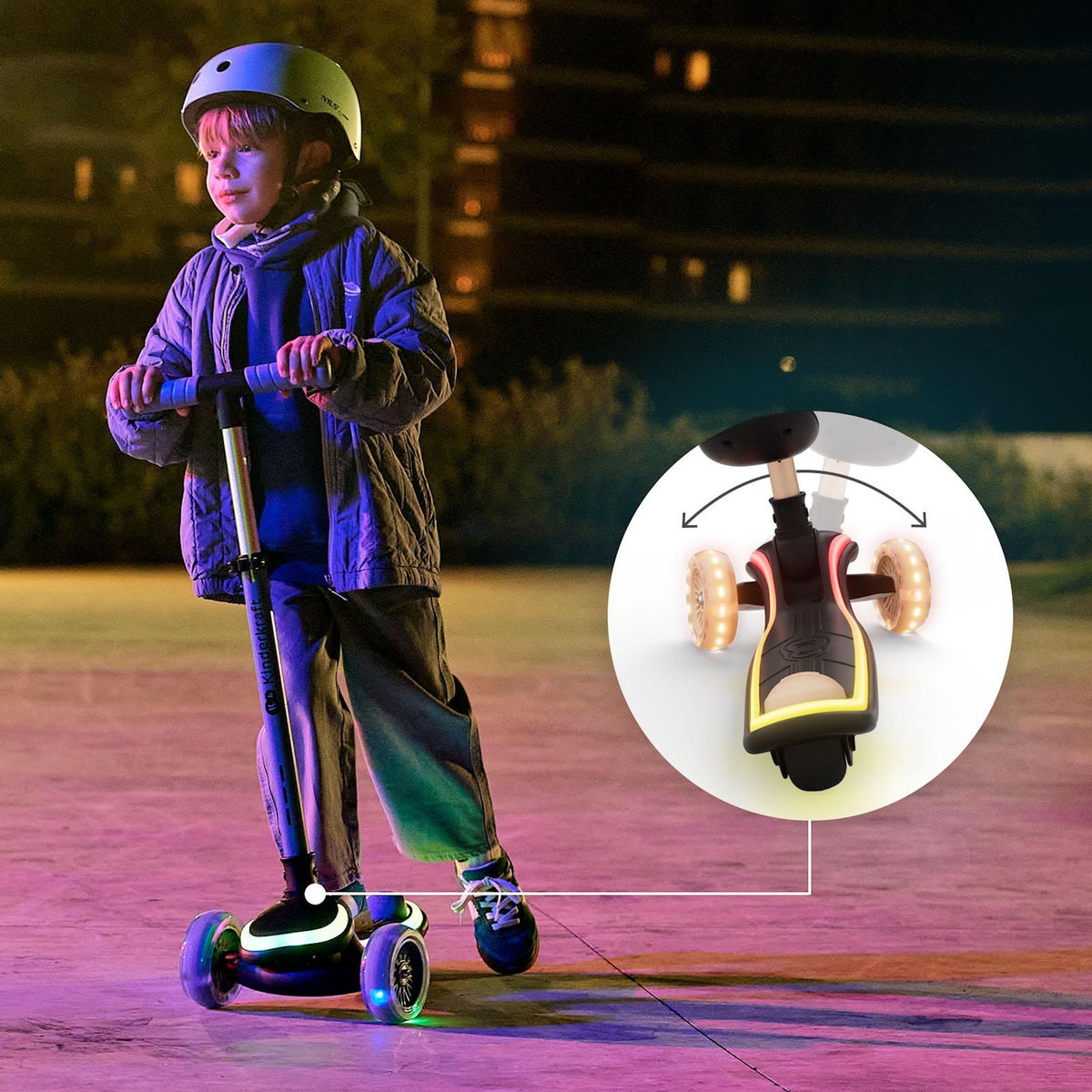 KINDERKRAFT Trottinette Kinderkraft RAKET UP 2-en-1 avec siège réglable, roues RGB LED, plateau lumineux, pliable dès bébé, Beige