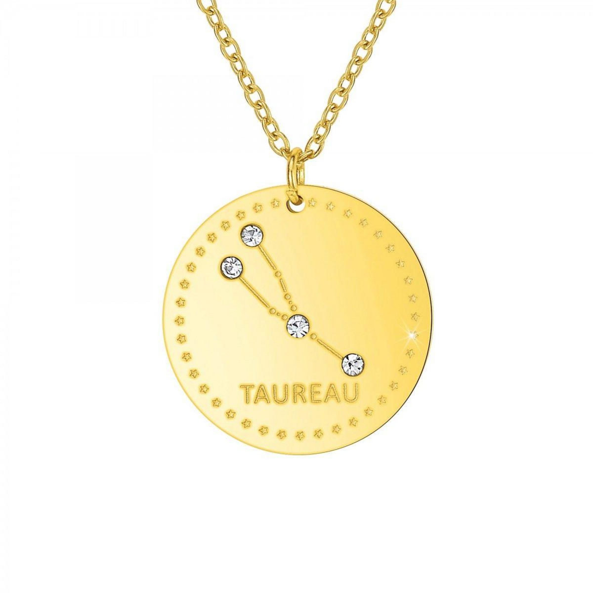SC CRYSTAL Collier astrologie  Taureau  SC Crystal orné de Cristaux scintillants en Acier Finement doré