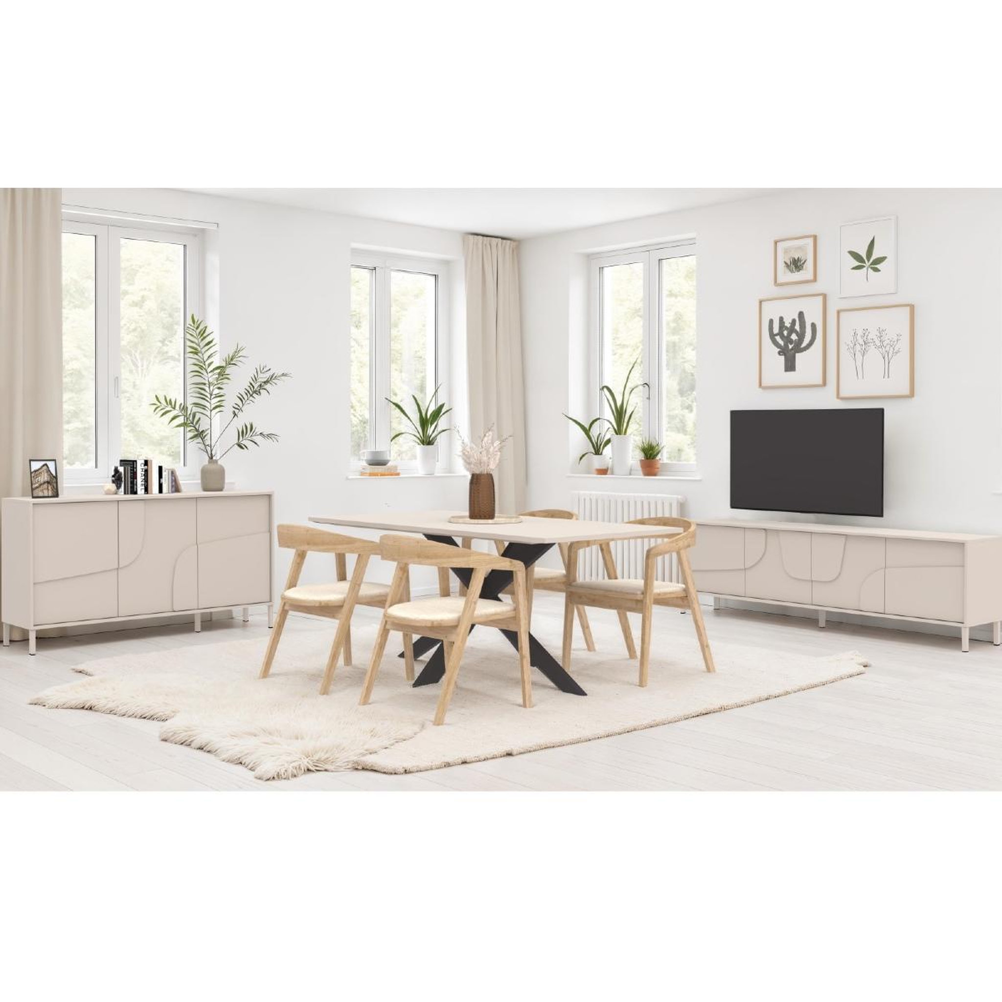 Voir la diapositive 4 : JLC KREATION Buffet moderne 4 portes 205cm beige EROS