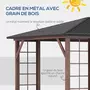OUTSUNNY Pergola pavillon de jardin avec toit rigide imperméable - dim. 364L x 299l x 280H cm - métal aspect bois gris foncé