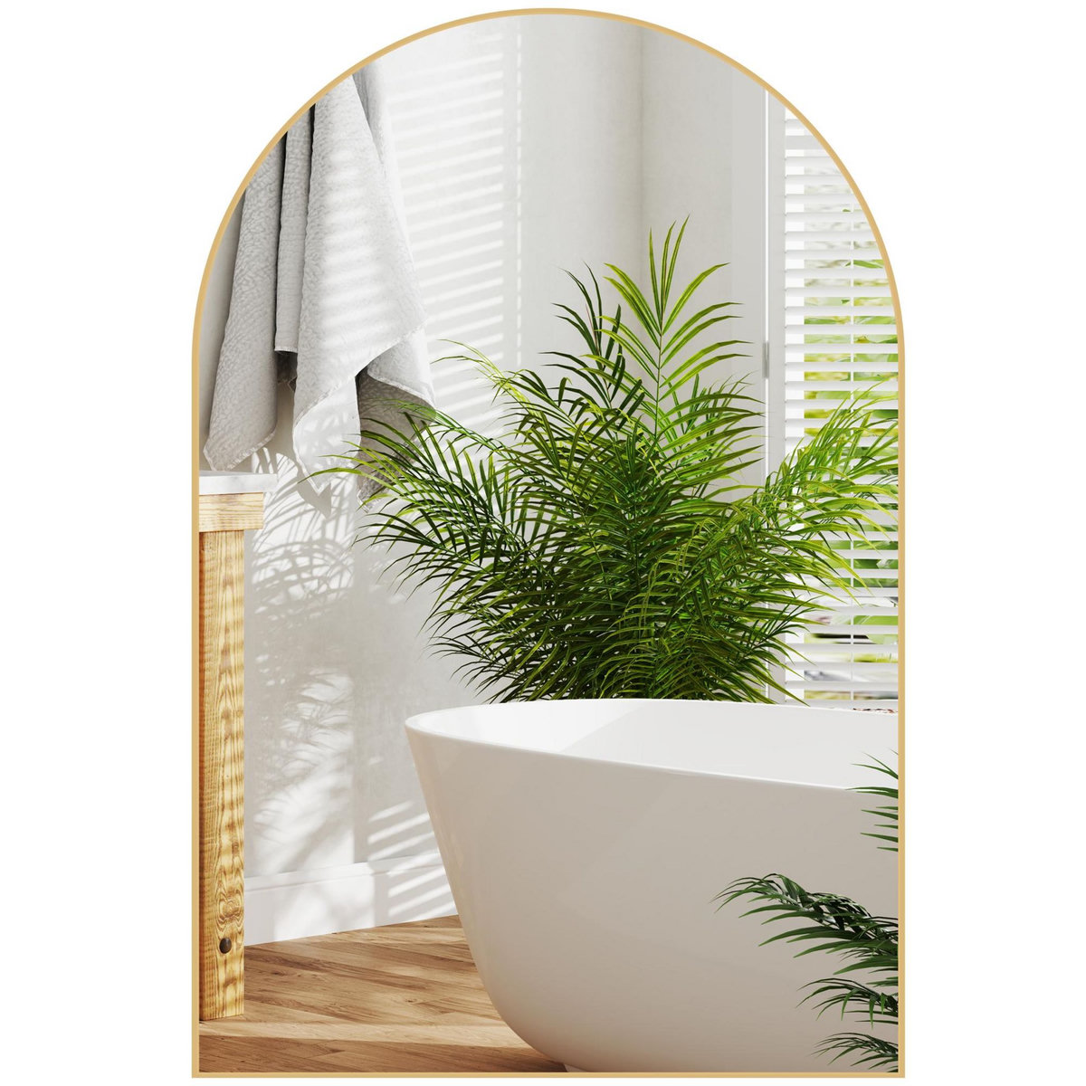 HOMCOM Miroir mural arqué 60 x 90 cm haute définition cadre alliage aluminium doré