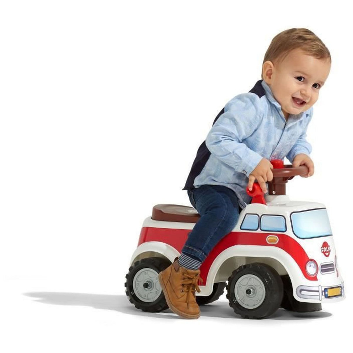 FALQUET Véhicule - Porteur minivan vintage avec assise ouvrante et volant directionnel avec klaxon 