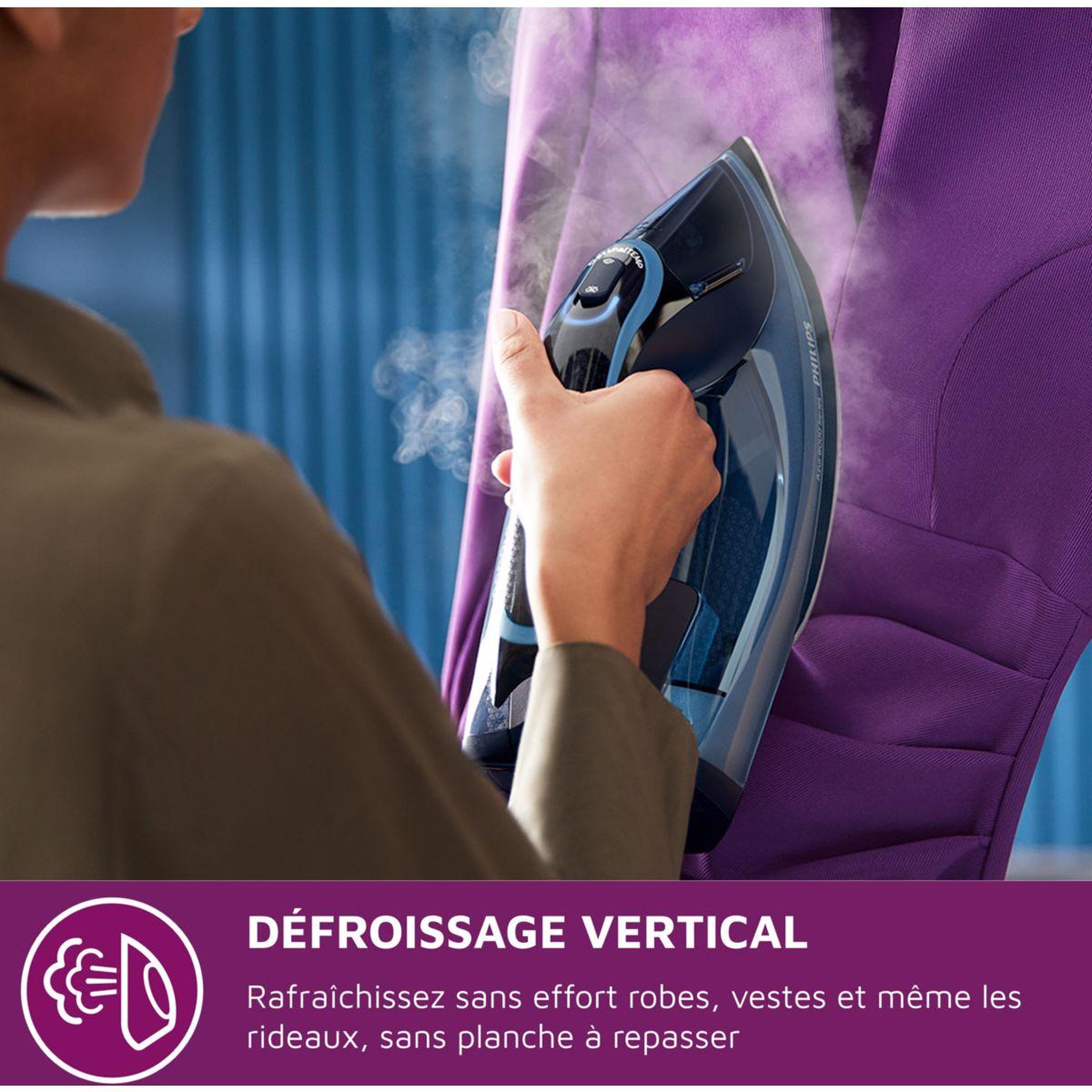 Voir la diapositive 4 : Philips Fer à repasser dst8020/20 fer à vapeur bleu