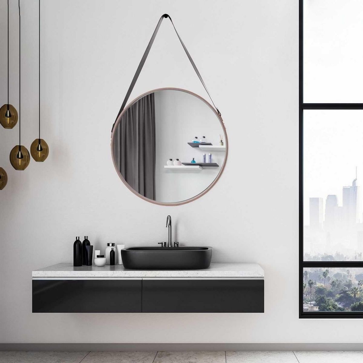 TOILINUX Miron rond à suspendre avec une anse