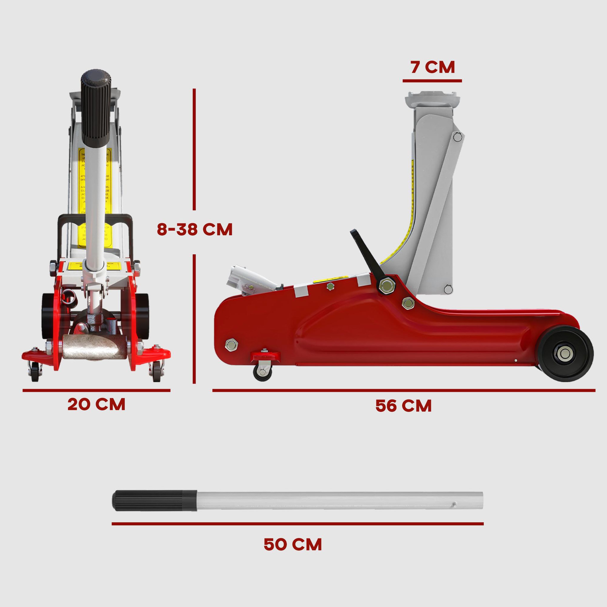 Voir la diapositive 3 : HOMCOM Cric de levage hydraulique - cric de levage réglable 8-38 cm métal rouge noir