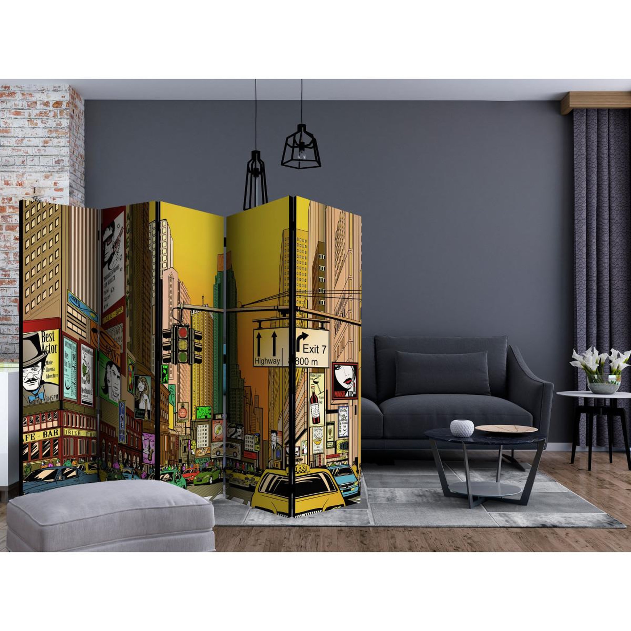 Voir la diapositive 2 : Paris Prix Paravent 5 volets  vibrant city ny  172x225cm