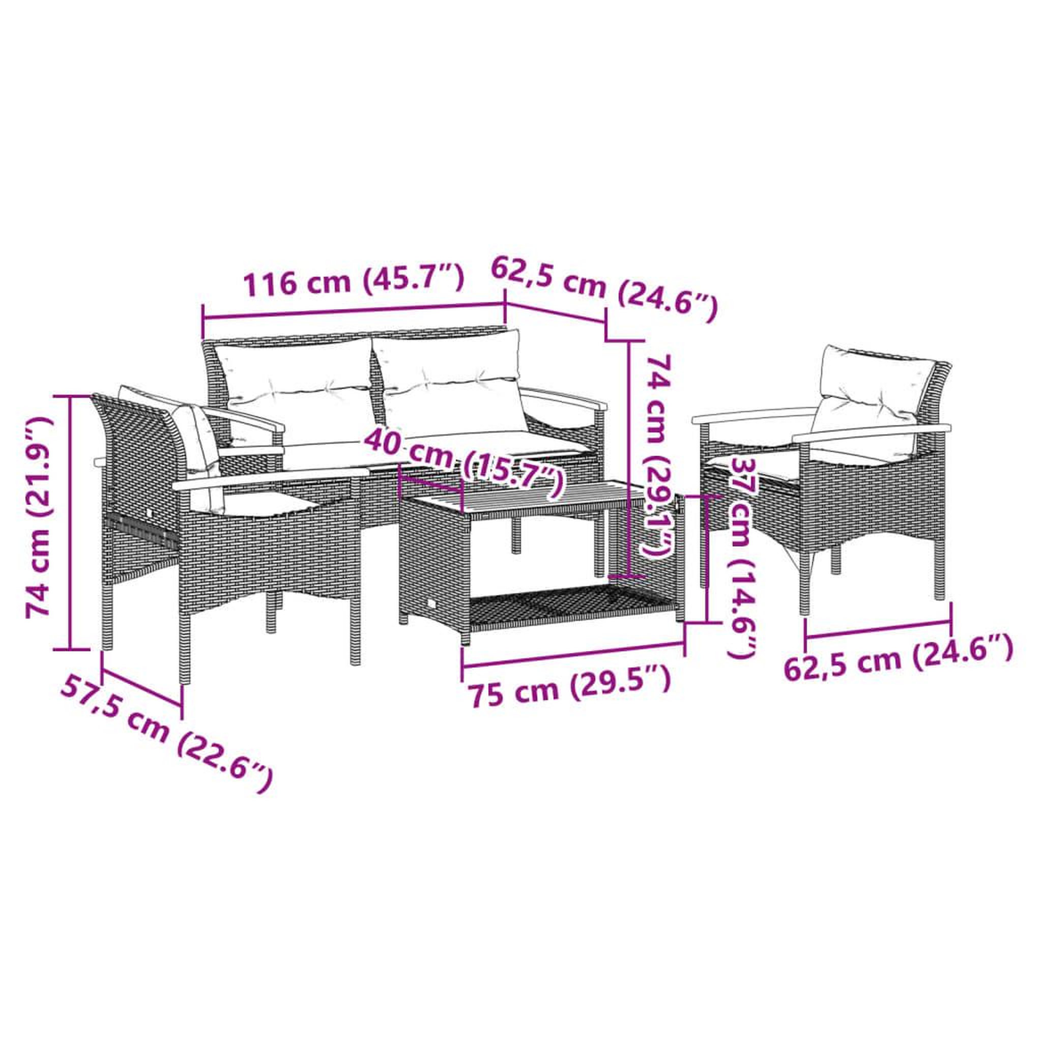 Voir la diapositive 6 : VIDAXL Salon de jardin 4 pcs avec coussins noir resine tressee