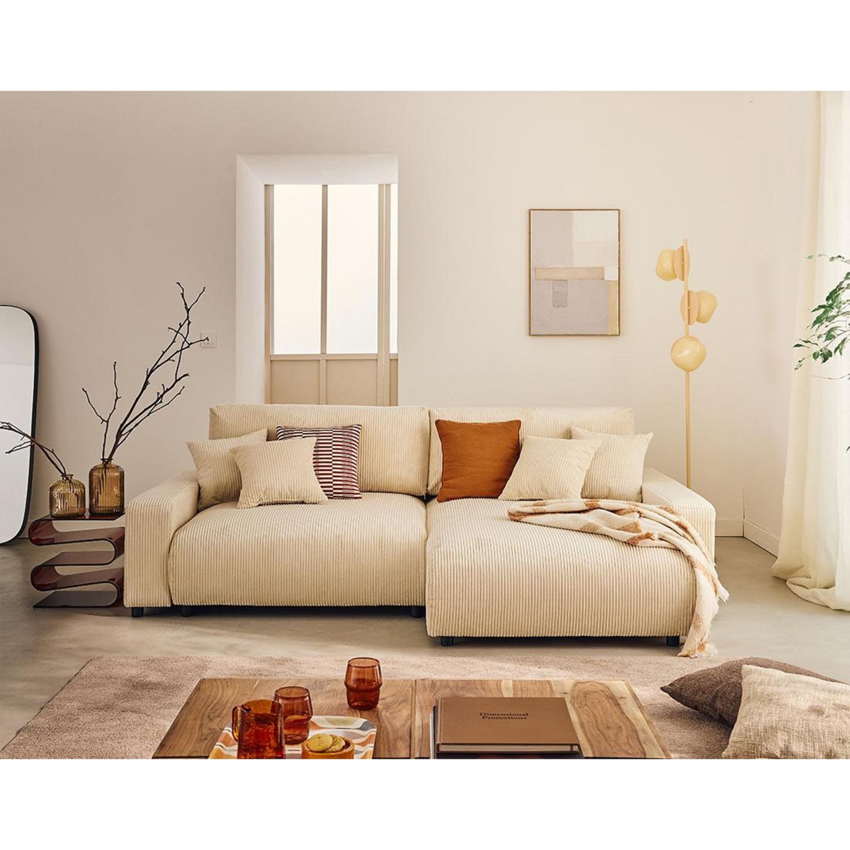 LISA DESIGN Pivoine - canapé d'angle 4 places réversible convertible avec 2 coffres en velours côtelé