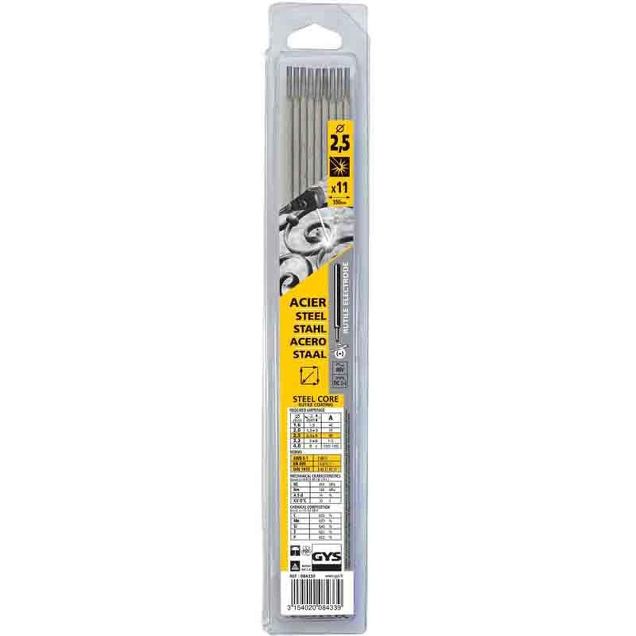 GYS 11 Electrodes traditionnelles acier rutile Ø2,5 mm
