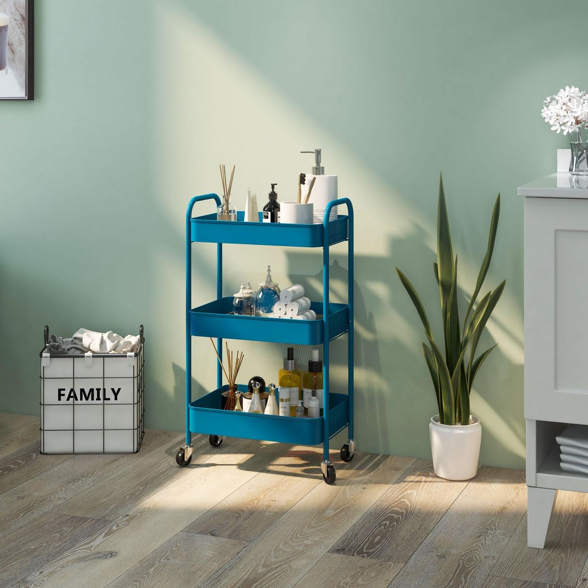 HOMCOM Desserte de cuisine style néo-rétro - 3 étagères - acier