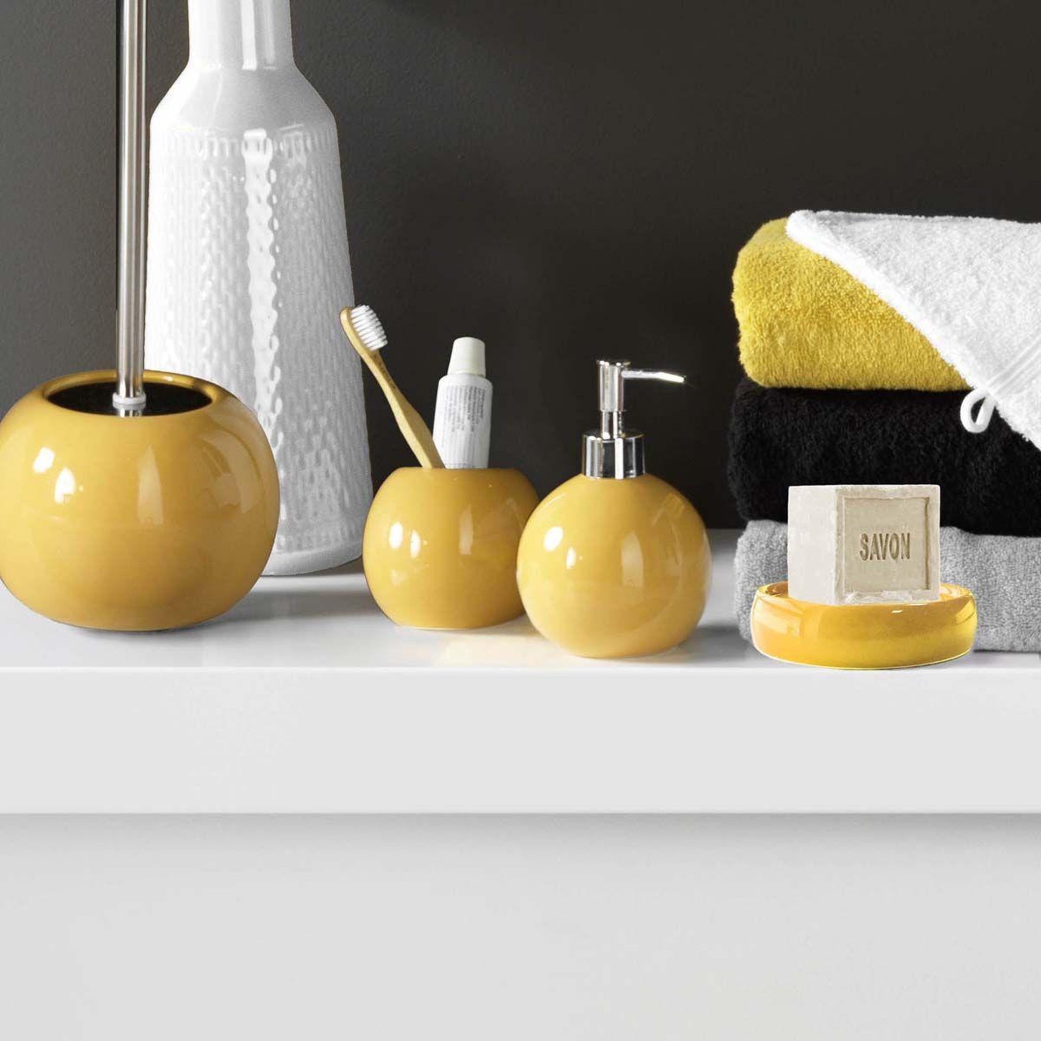 Voir la diapositive 2 : Douceur d'Intérieur Porte savon en céramique  bullea  10cm ocre