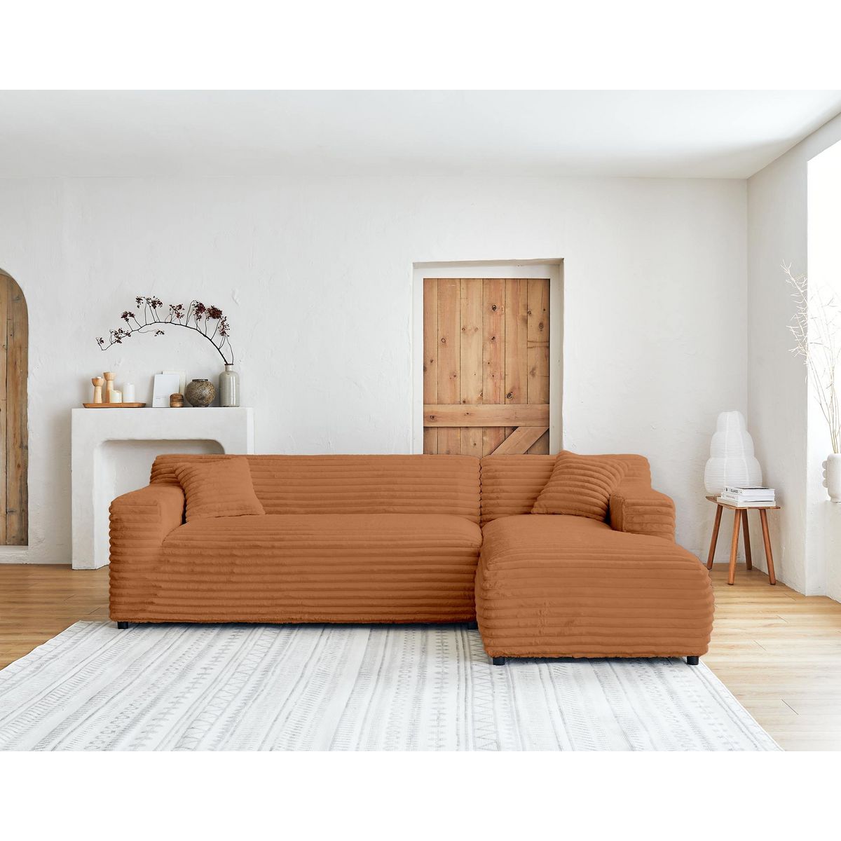 LISA DESIGN Laponie - canapé d'angle droit - 4 places - en fausse fourrure côtelée