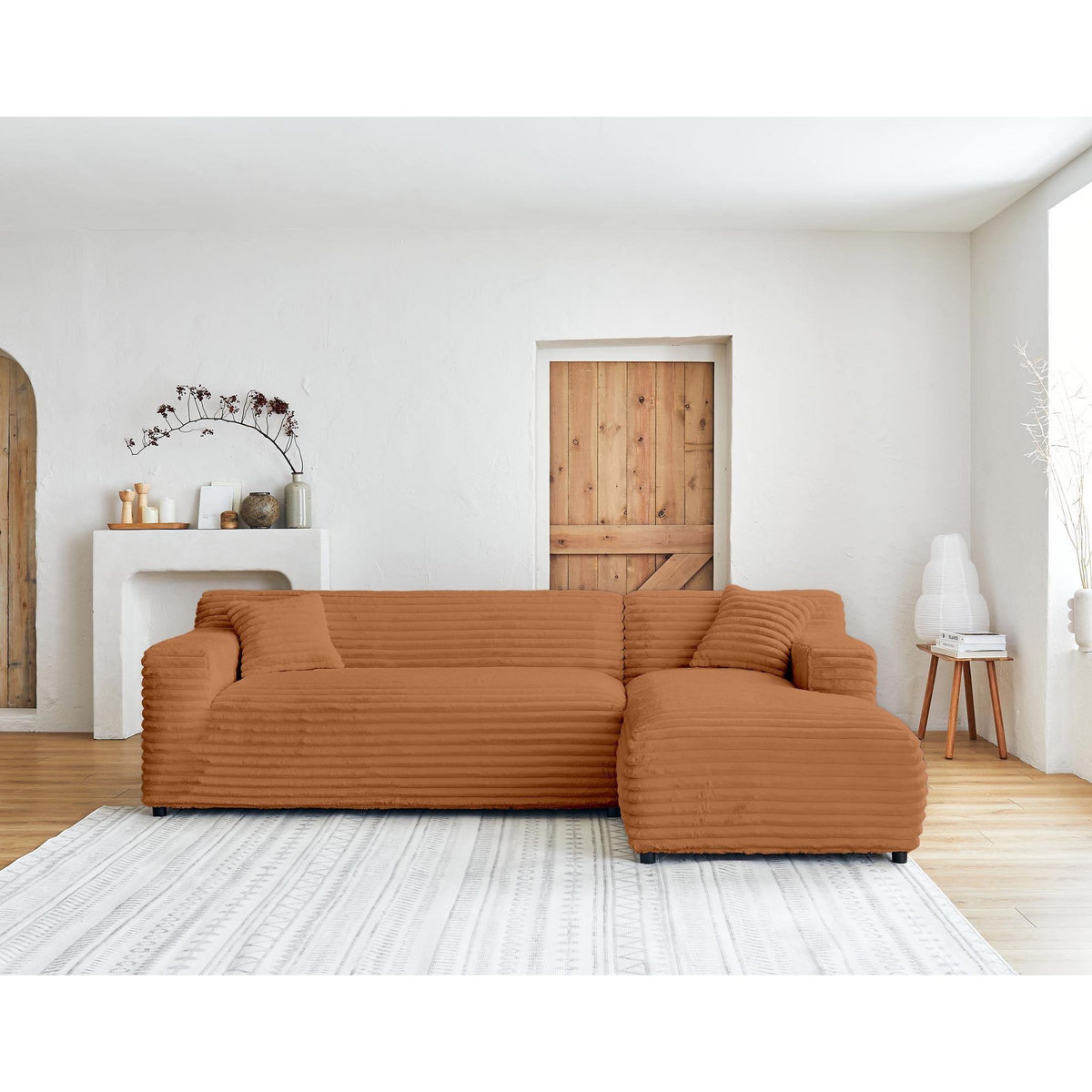 LISA DESIGN Laponie - canapé d'angle droit - 4 places - en fausse fourrure côtelée