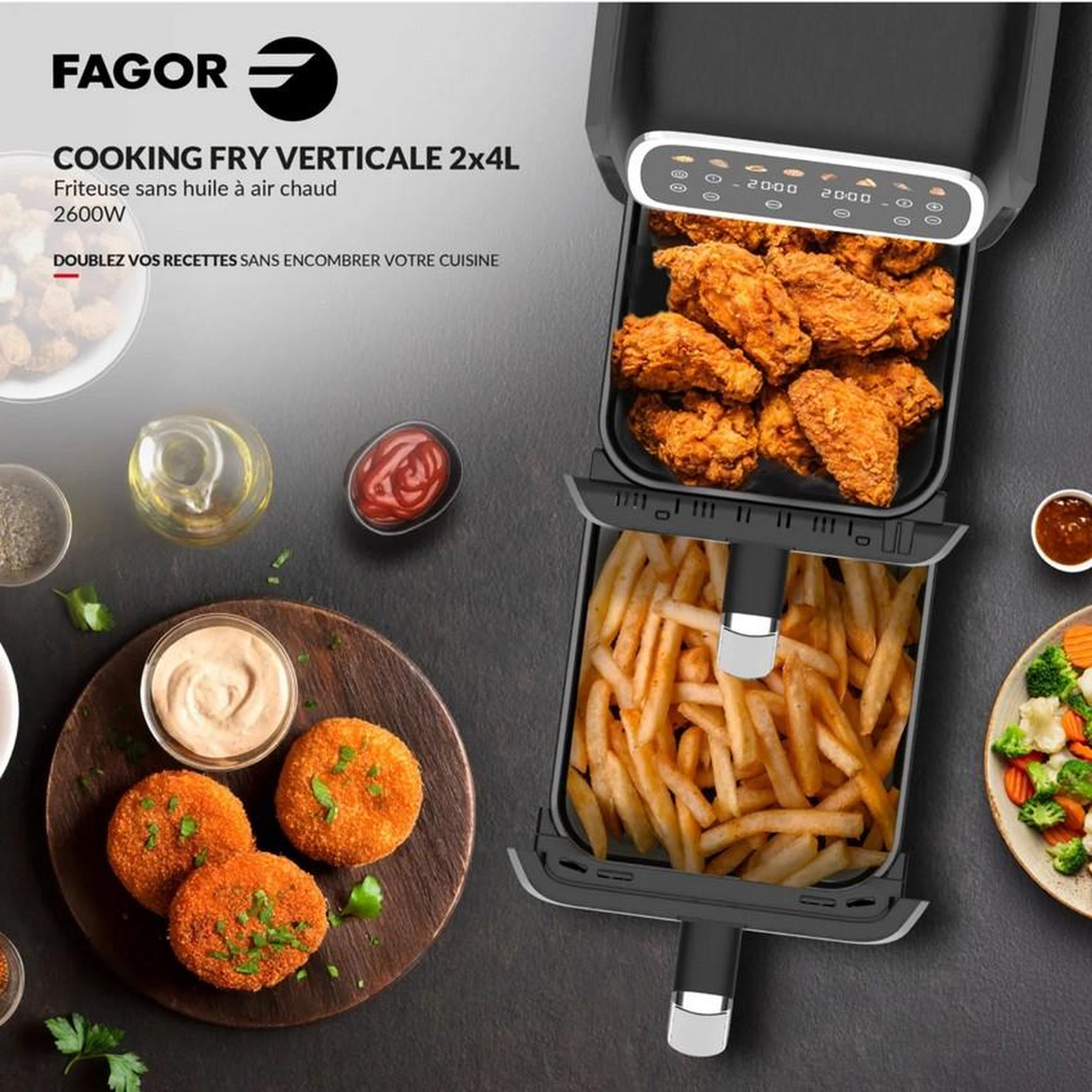 Voir la diapositive 6 : Fagor Friteuse sans huile 2x4l 2600w noir - fg7503