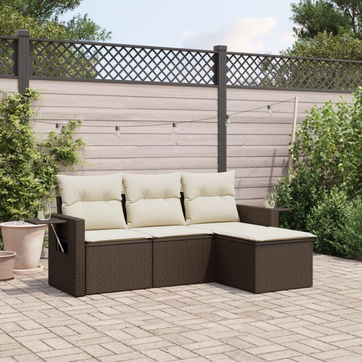 VIDAXL Salon de jardin 4 pcs avec coussins marron resine tressee