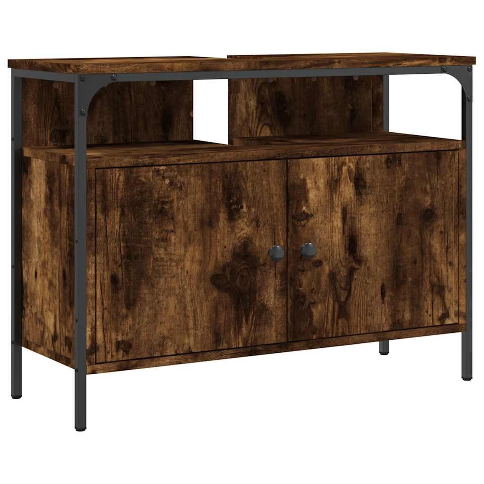 Voir la diapositive 2 : VIDAXL Armoire lavabo de salle de bain chene fume 80x30x60 cm