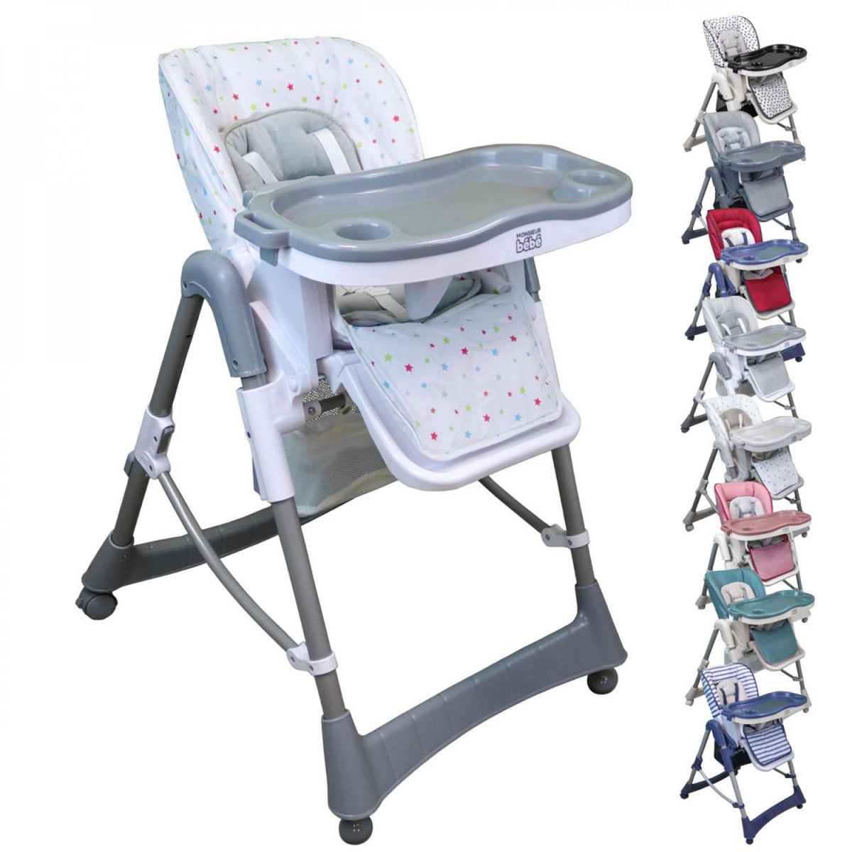 Monsieur Bébé Chaise haute bébé pliable réglable hauteur dossier tablette - Ptit