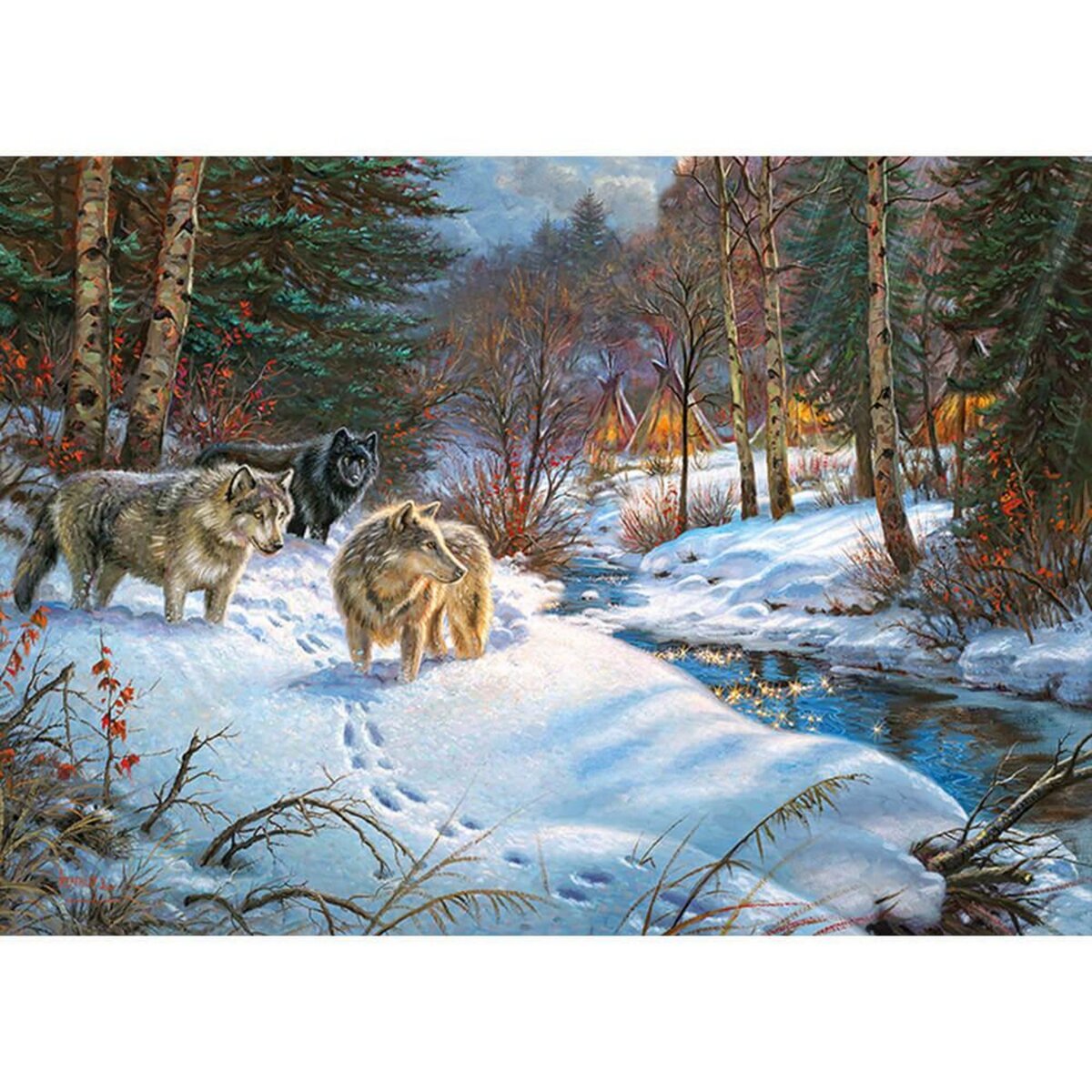 Puzzle 1000 pièces : Loups en hiver