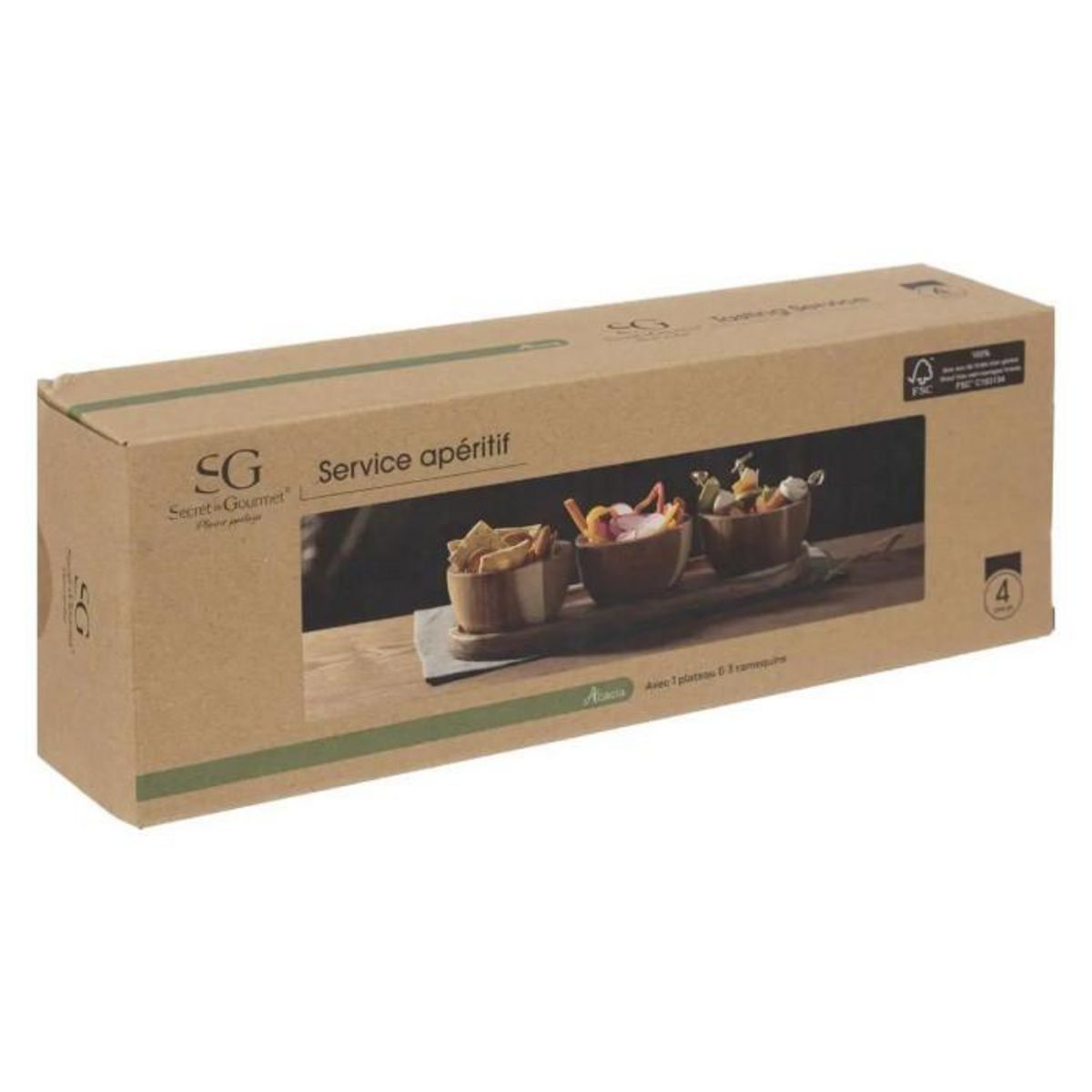 SECRET DE GOURMET Set Apéritif 4 Pièces  Alicante  30cm Marron