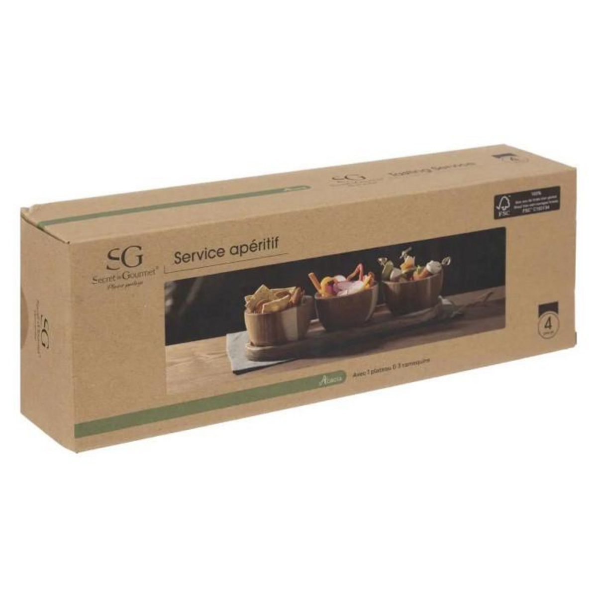 SECRET DE GOURMET Set Apéritif 4 Pièces  Alicante  30cm Marron