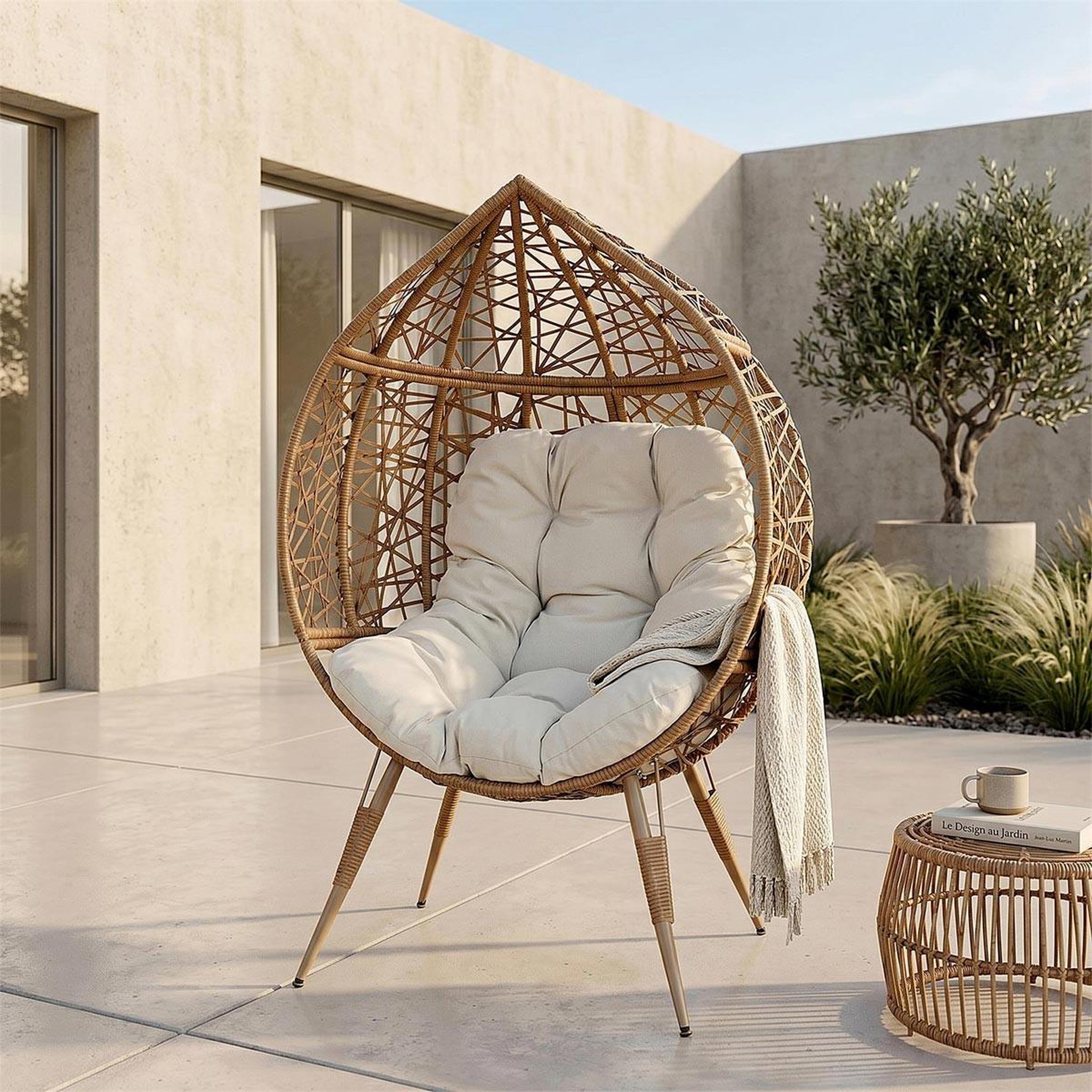Voir la diapositive 2 : The Home Deco Factory Fauteuil design & coussin  œuf  150cm naturel